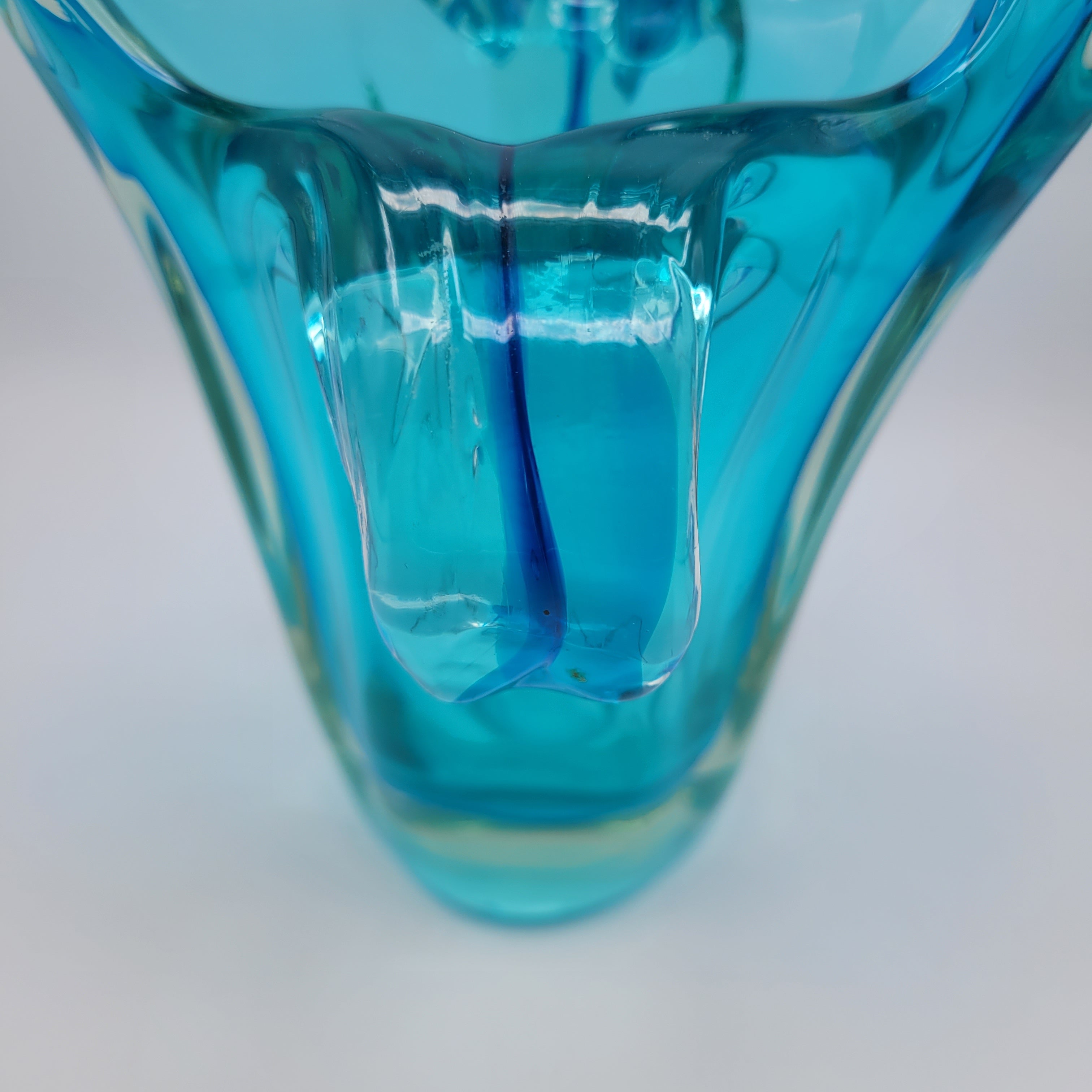 Sommerso Glass Basket Vase – Turquoise & Aqua, Likely Murano, in the Manner of Seguso Vetri d’Arte, c.1960s