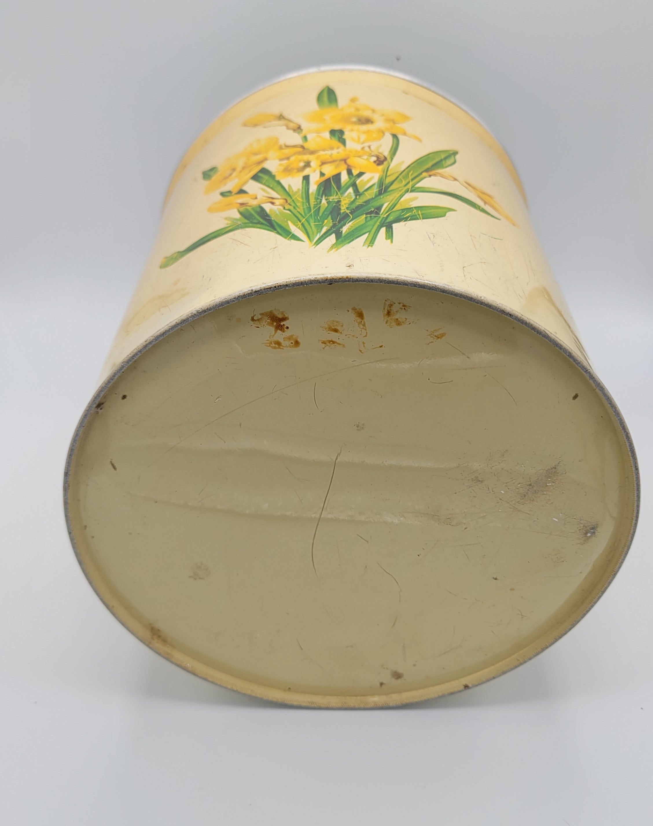 Worcester ware "Daffodils" tinplate flour cannister 1950s
