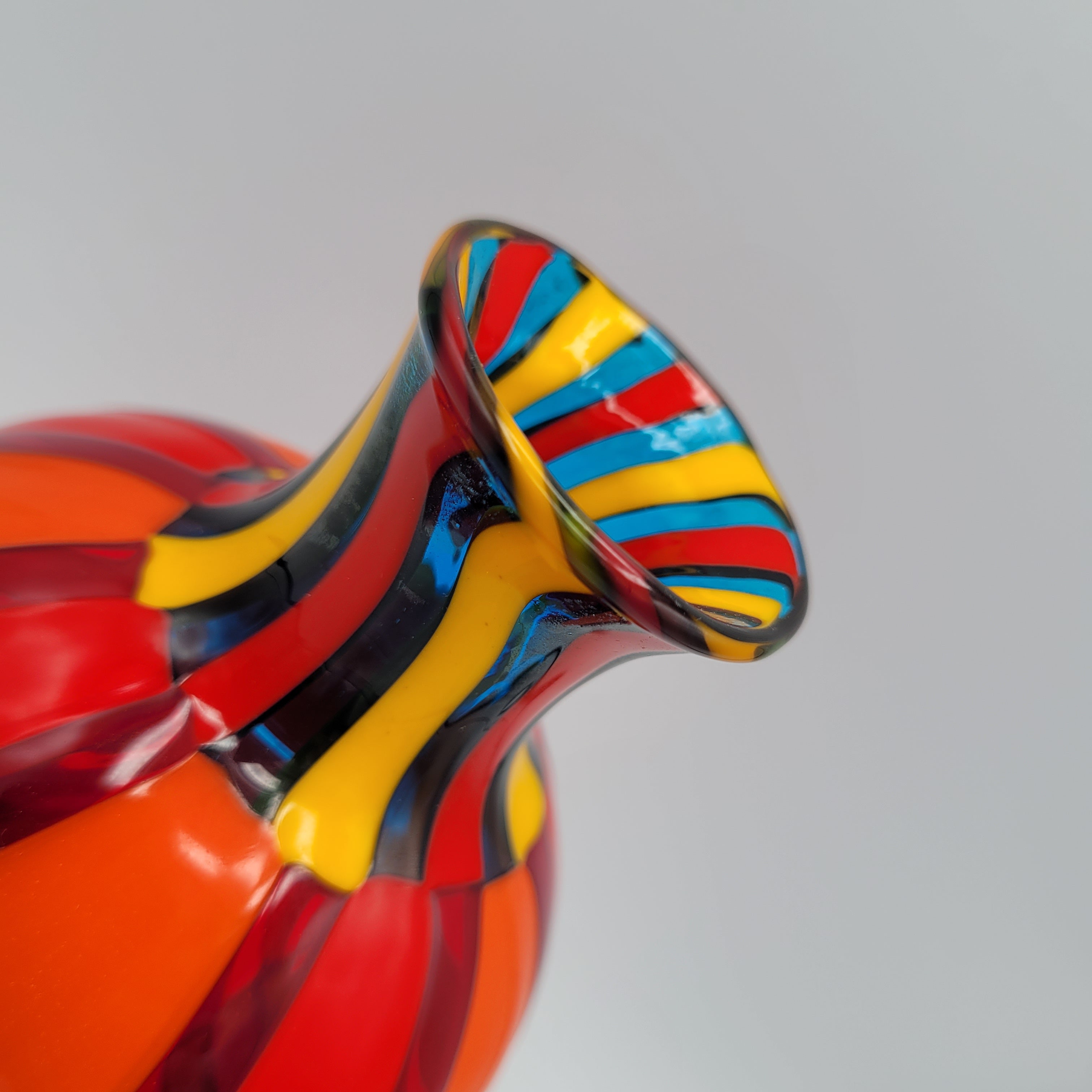 Vibrant Murano Pezzato Art Glass Vase by Angelo Ballarin, 😊 Signed & w/COA. museum quality.