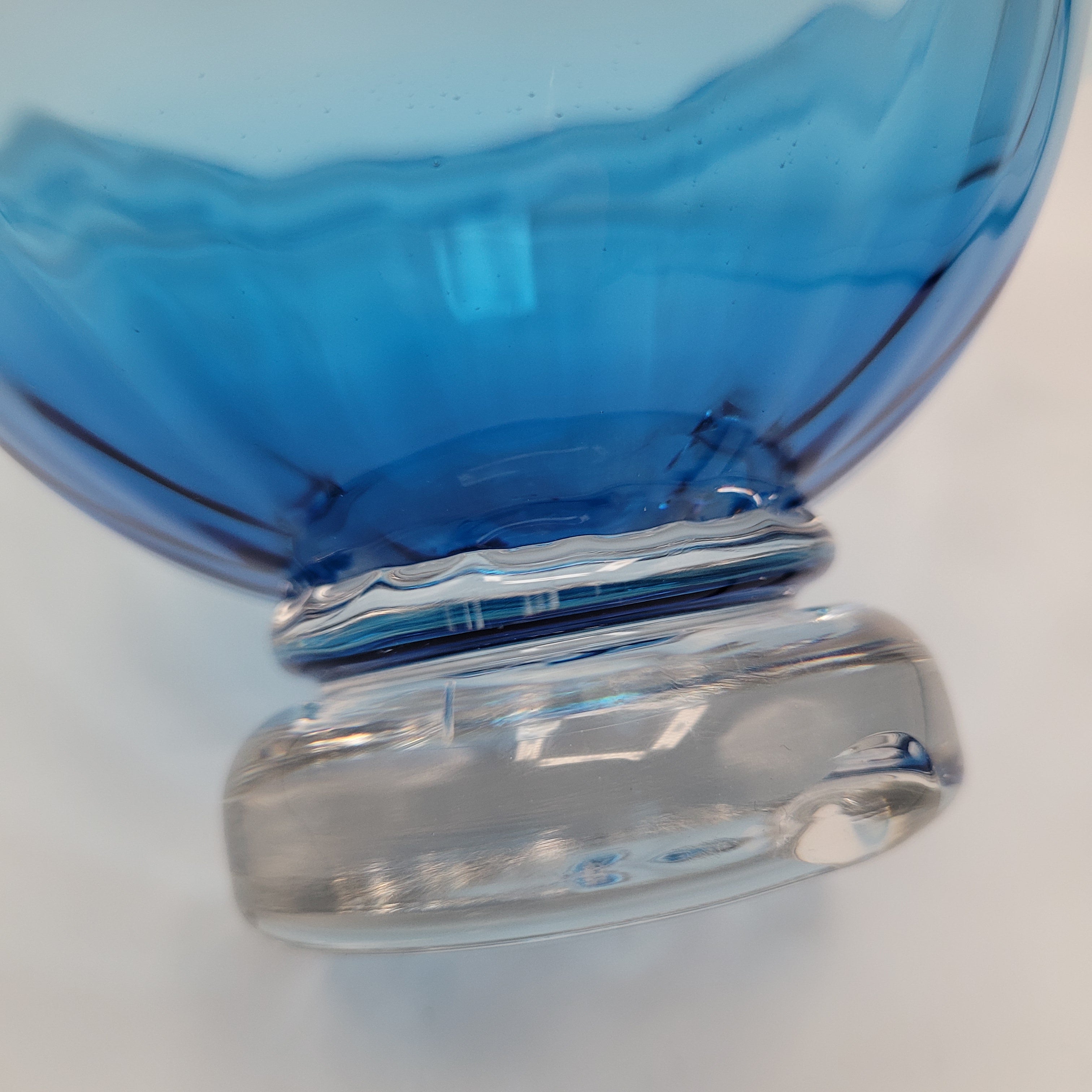 Hand-Blown Blue Footed Studio Art Glass Bowl — Bohemian, c.1960s–70s