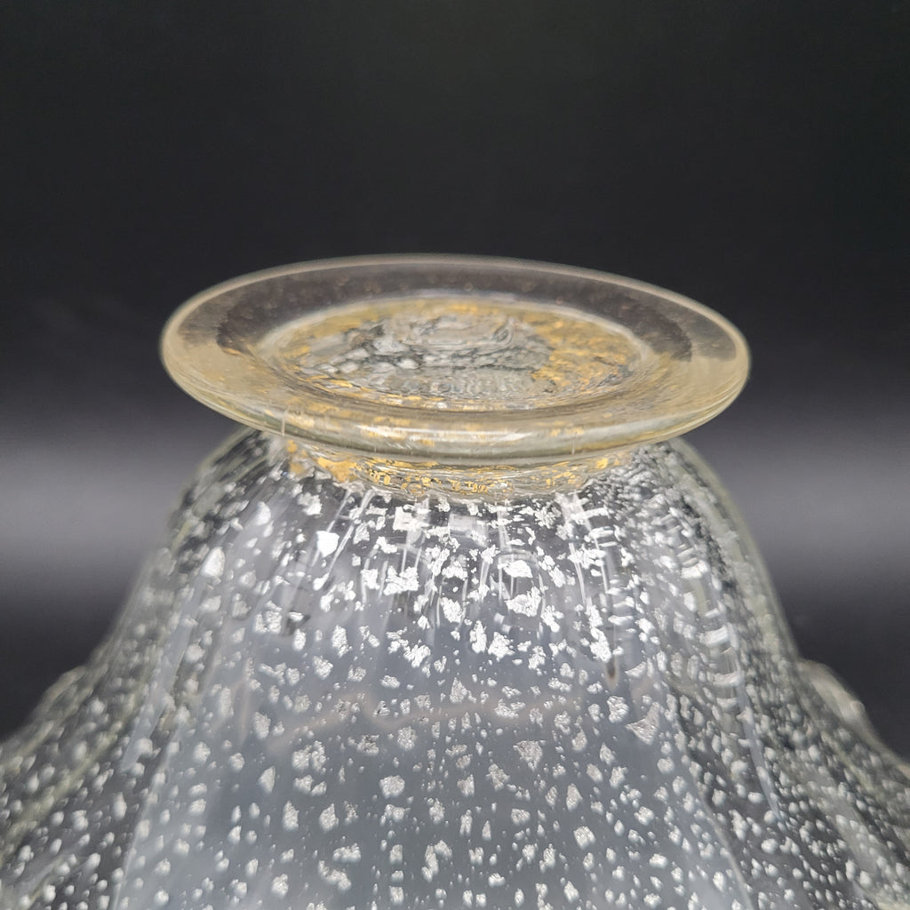 Mid-Century Bohemian Murano-Style Art Glass Bowl – Gold & Spatter Inclusion, Handblown (Unmarked)