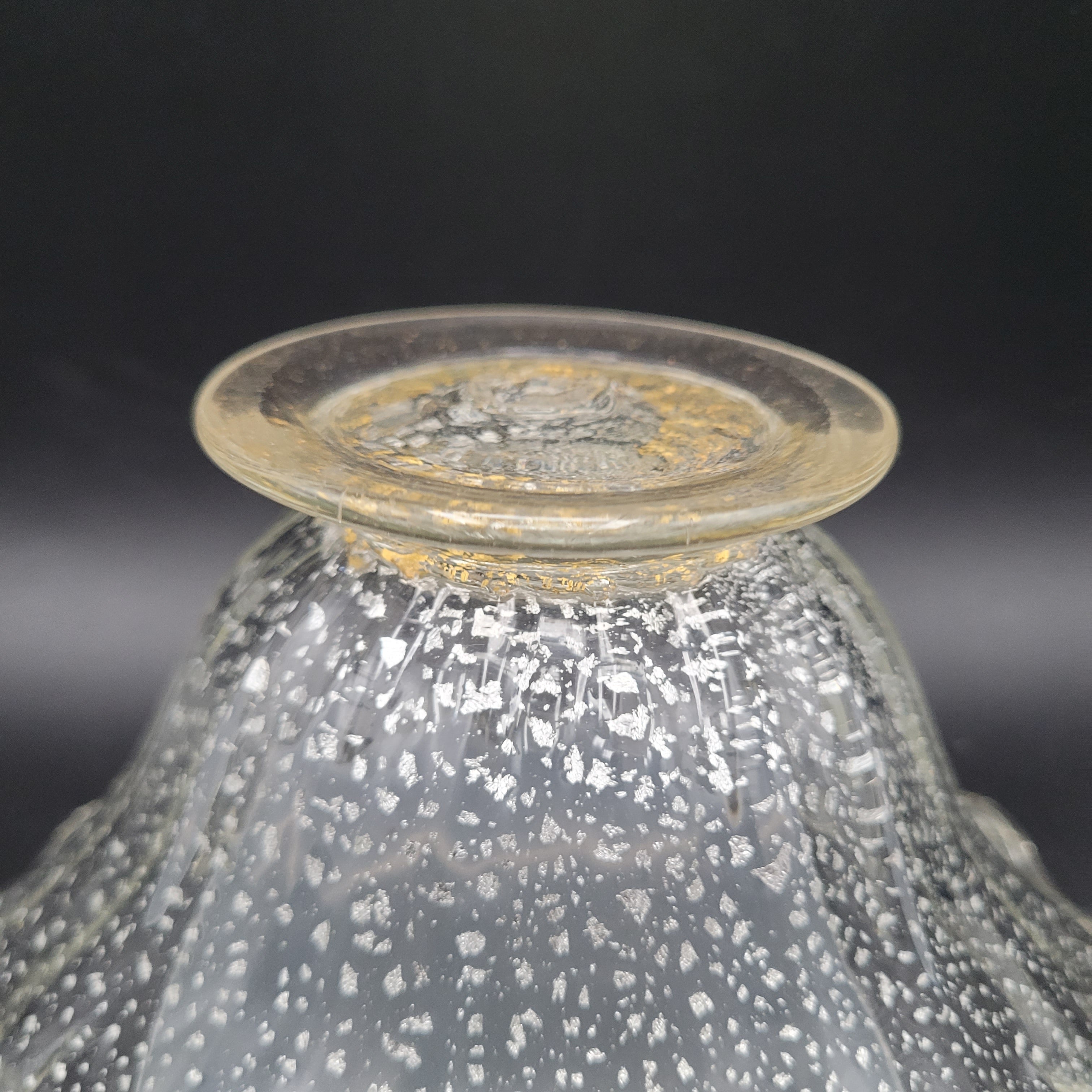 Mid-Century Bohemian Murano-Style Art Glass Bowl – Gold & Spatter Inclusion, Handblown (Unmarked)