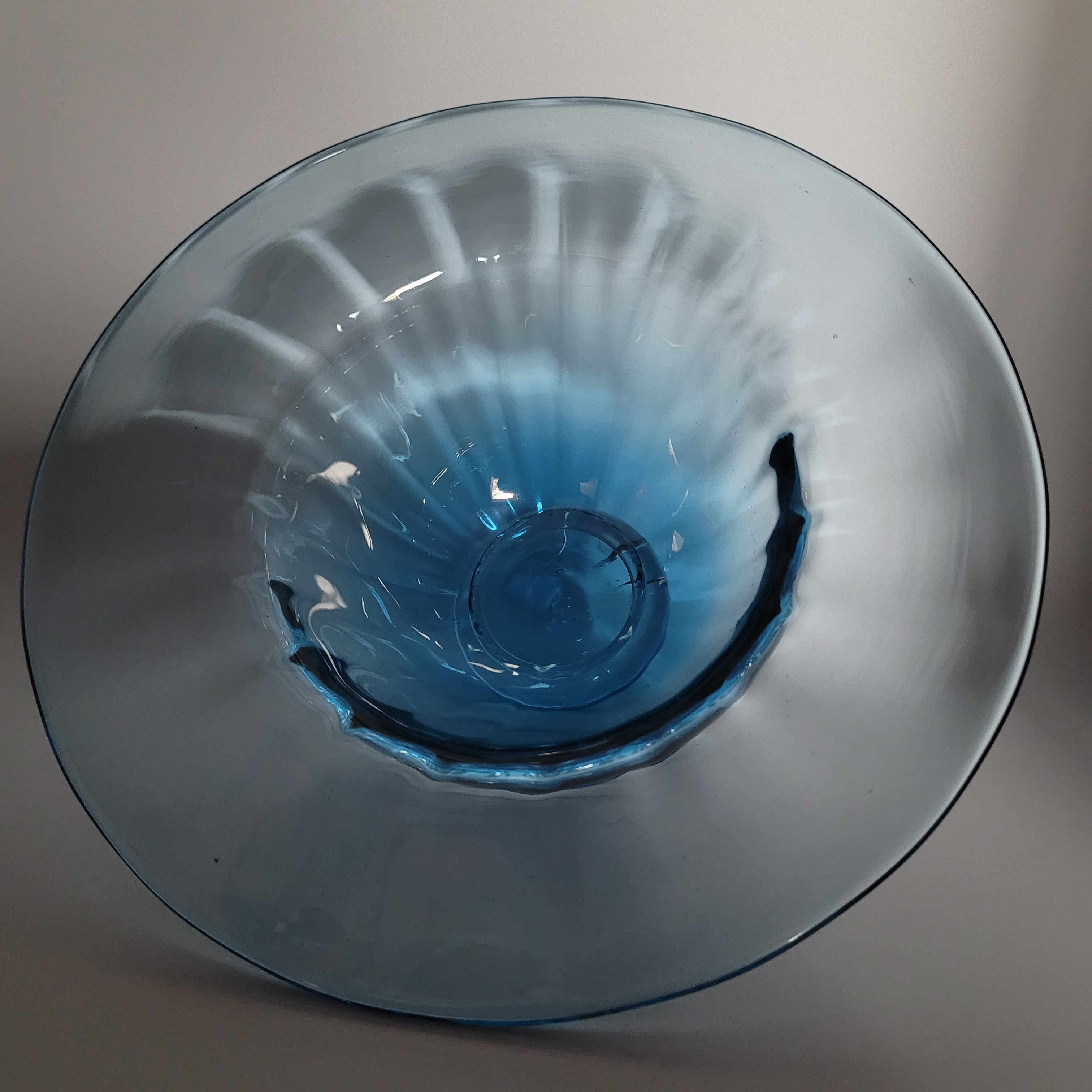 Hand-Blown Blue Footed Studio Art Glass Bowl — Bohemian, c.1960s–70s