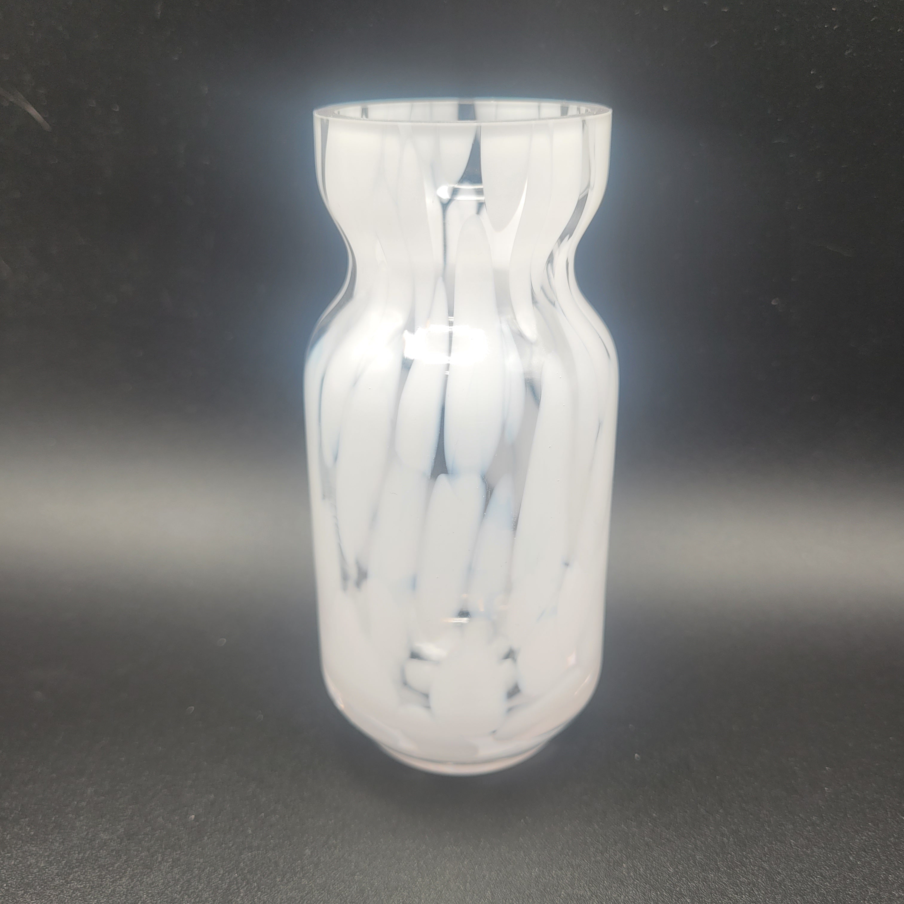 MCM Unique white hand-blown vase with distinctive spatter pattern. Clearly showing Murano influences. Circa 1960s