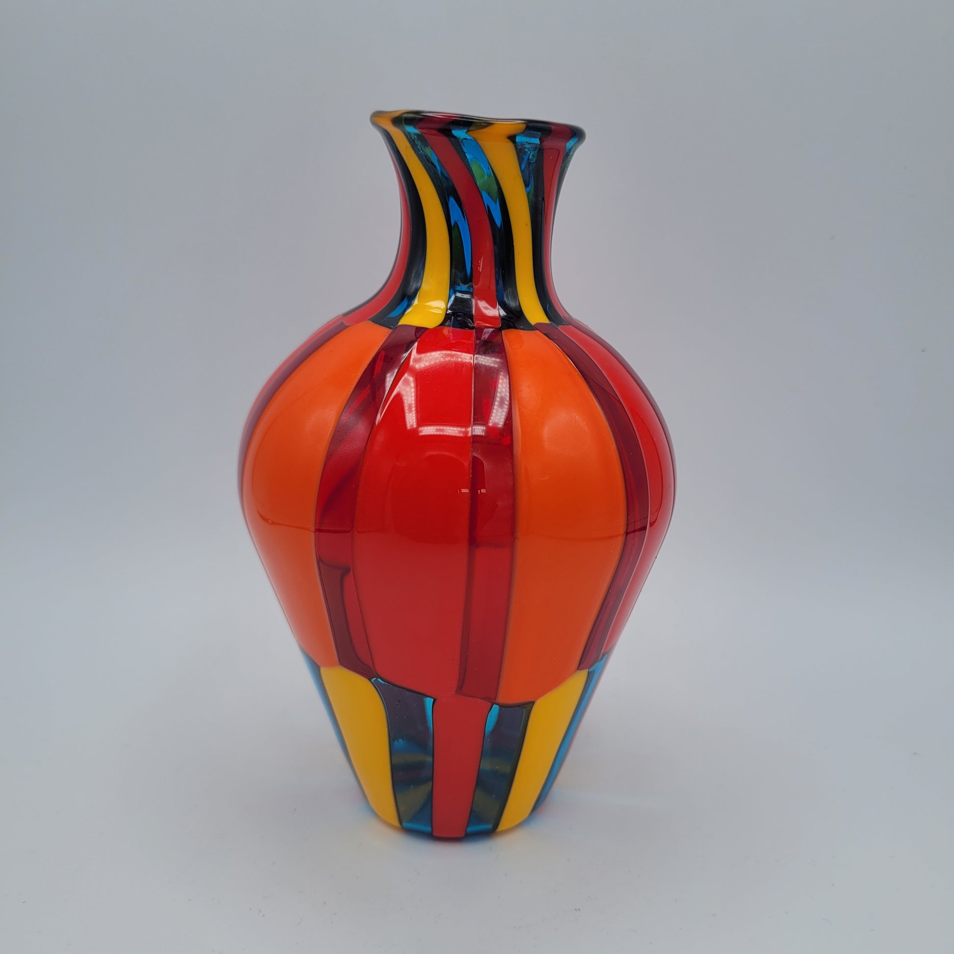 Vibrant Murano Pezzato Art Glass Vase by Angelo Ballarin, 😊 Signed & w/COA. museum quality.