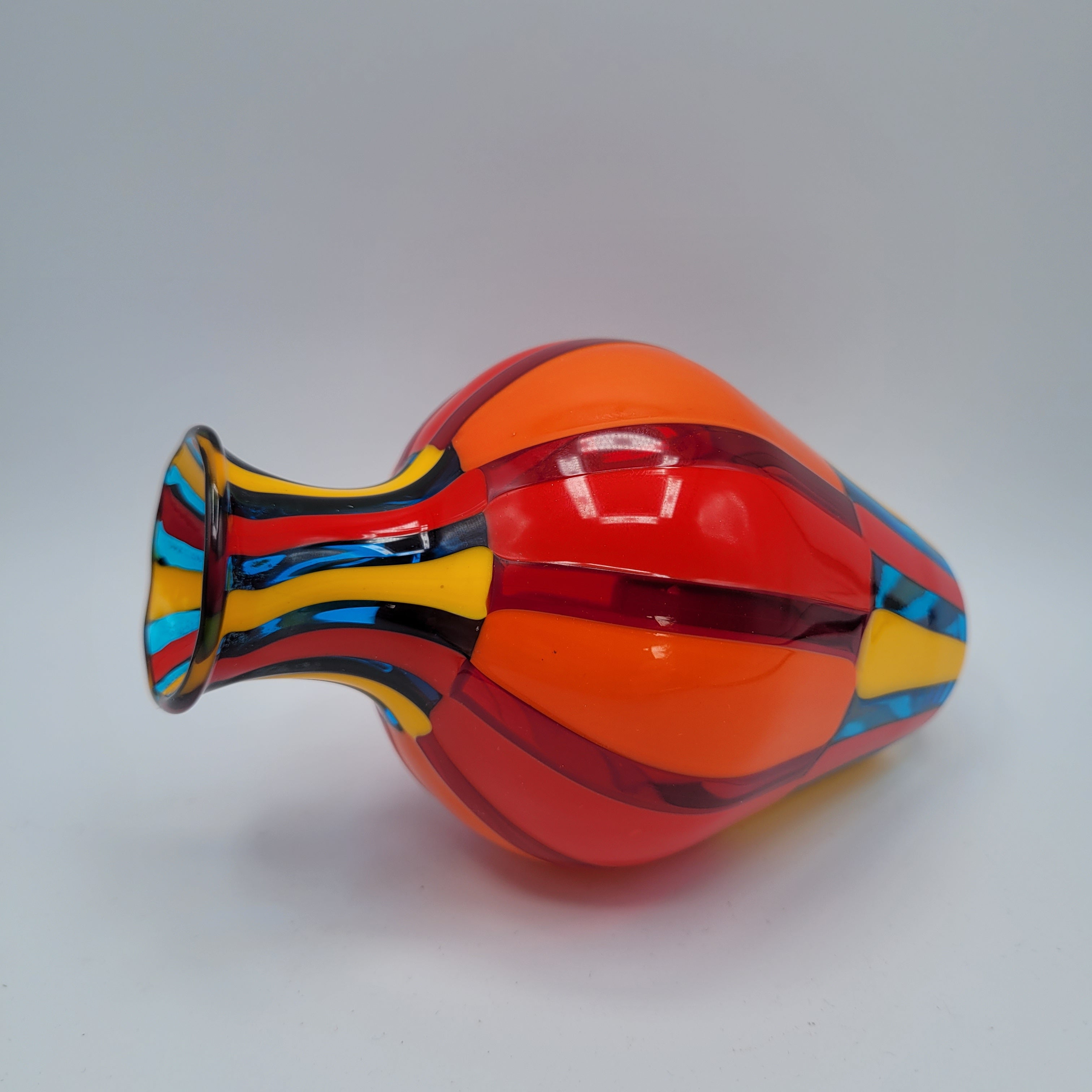 Vibrant Murano Pezzato Art Glass Vase by Angelo Ballarin, 😊 Signed & w/COA. museum quality.