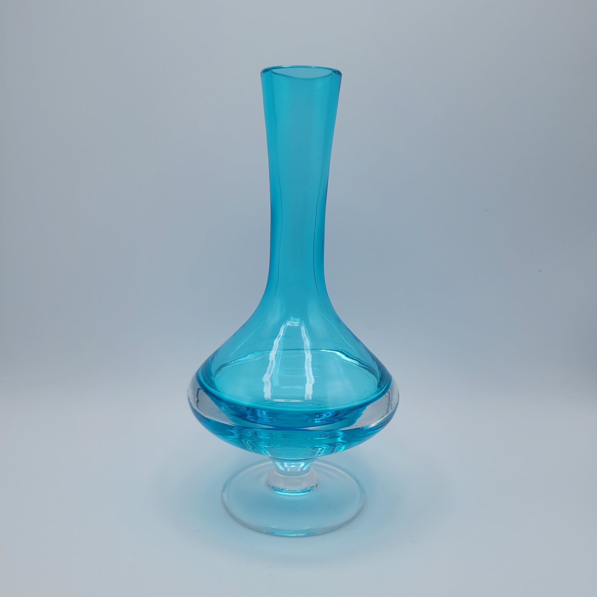 Scandinavian Art Glass Blue Sommerso footed Bud Vase.