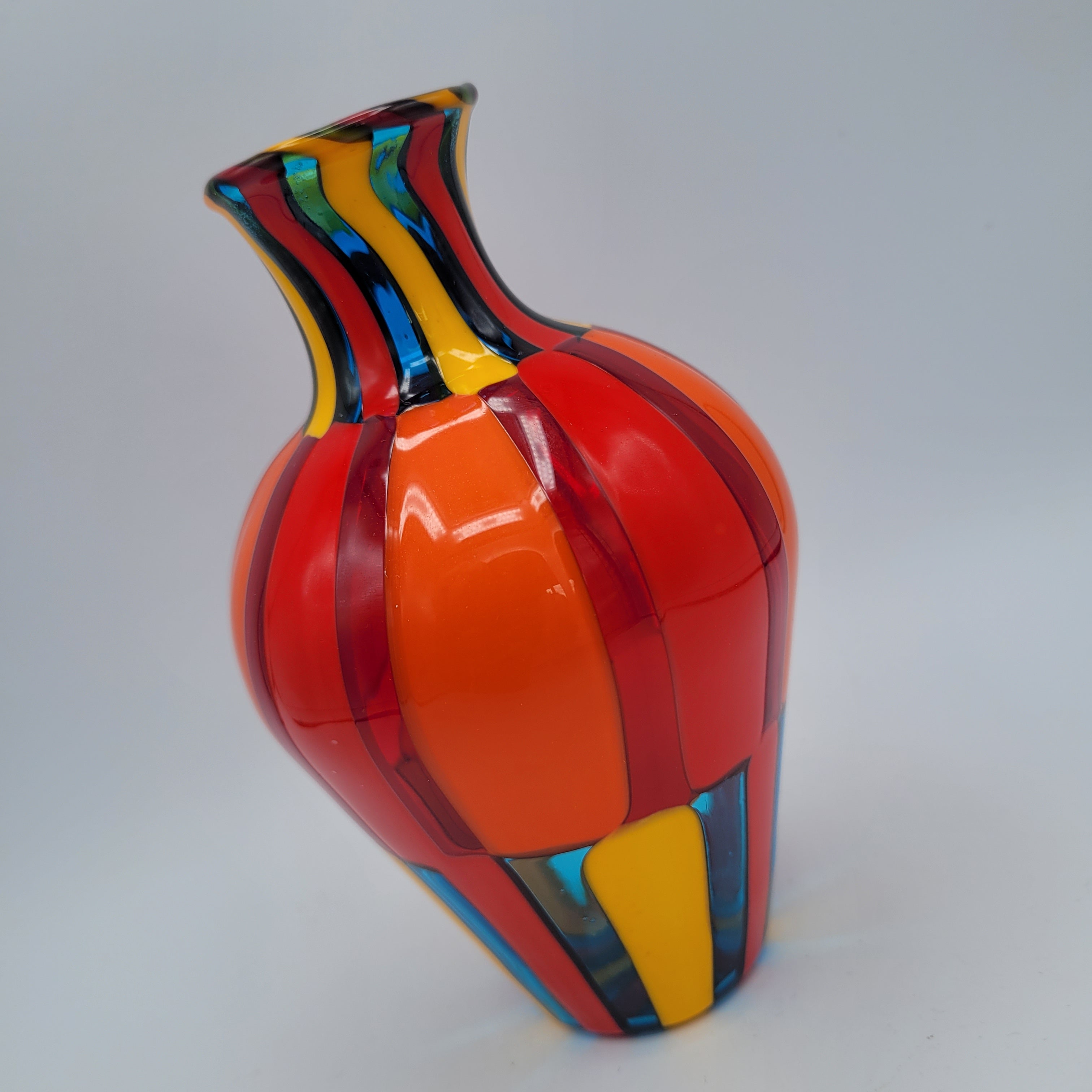 Vibrant Murano Pezzato Art Glass Vase by Angelo Ballarin, 😊 Signed & w/COA. museum quality.