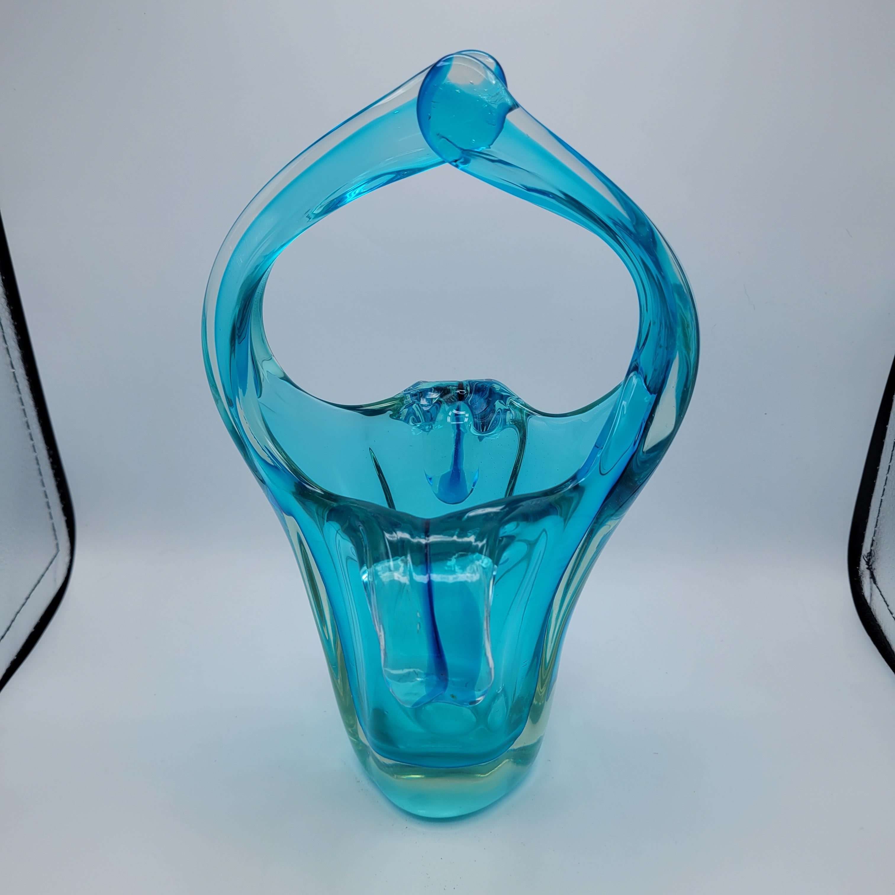 Sommerso Glass Basket Vase – Turquoise & Aqua, Likely Murano, in the Manner of Seguso Vetri d’Arte, c.1960s
