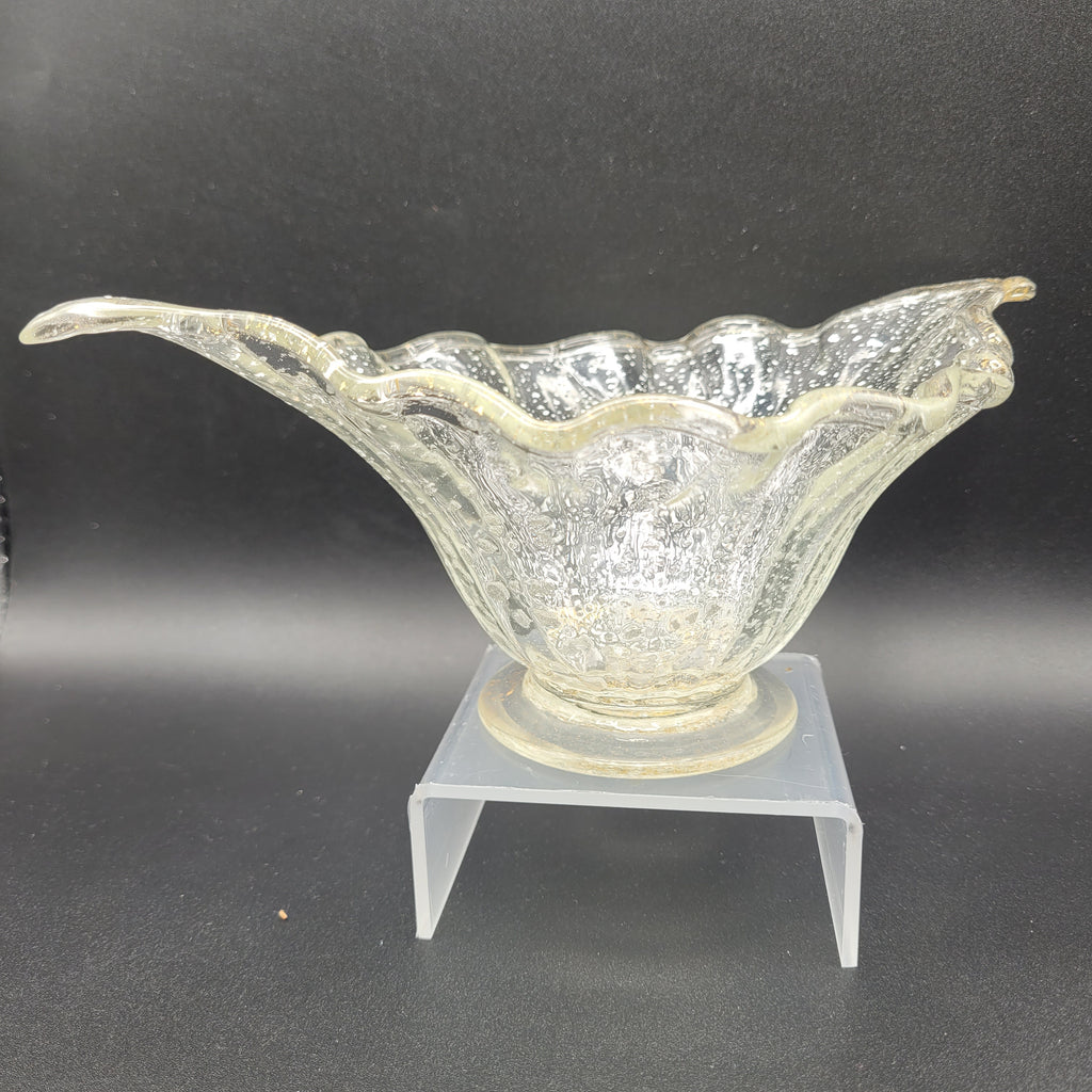 Mid-Century Bohemian Murano-Style Art Glass Bowl – Gold & Spatter Inclusion, Handblown (Unmarked)