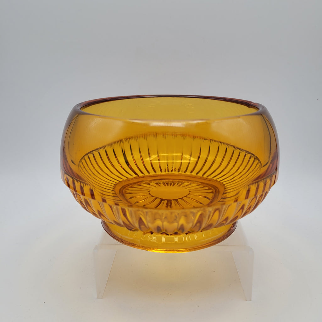 Mid-Century Amber Crystal Bowl — Attributed to Rückl / Sklo Union, Czechoslovakia c. 1965–1975