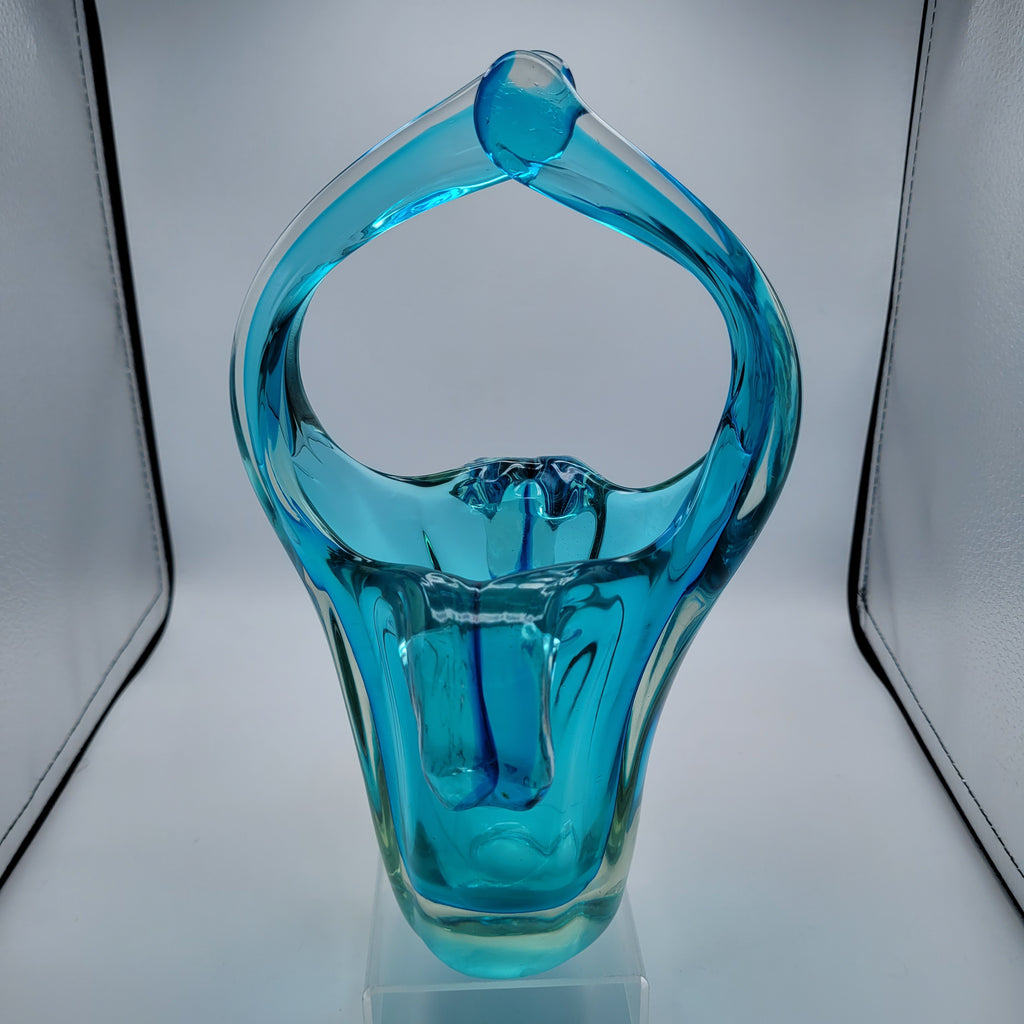 Sommerso Glass Basket Vase – Turquoise & Aqua, Likely Murano, in the Manner of Seguso Vetri d’Arte, c.1960s