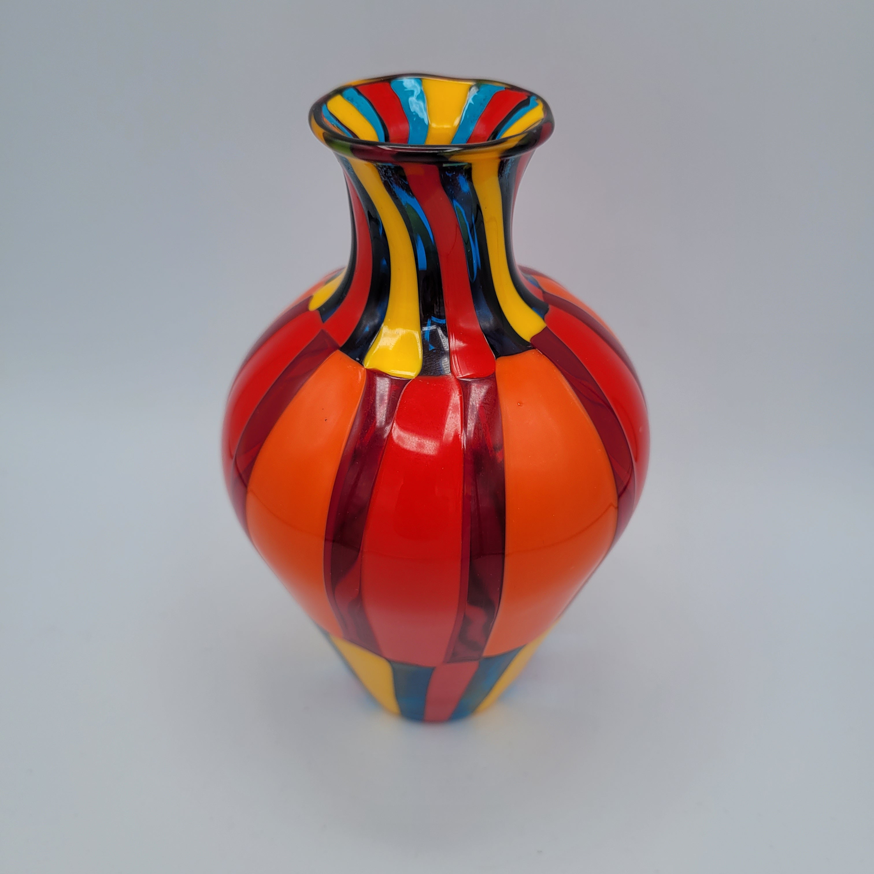 Vibrant Murano Pezzato Art Glass Vase by Angelo Ballarin, 😊 Signed & w/COA. museum quality.