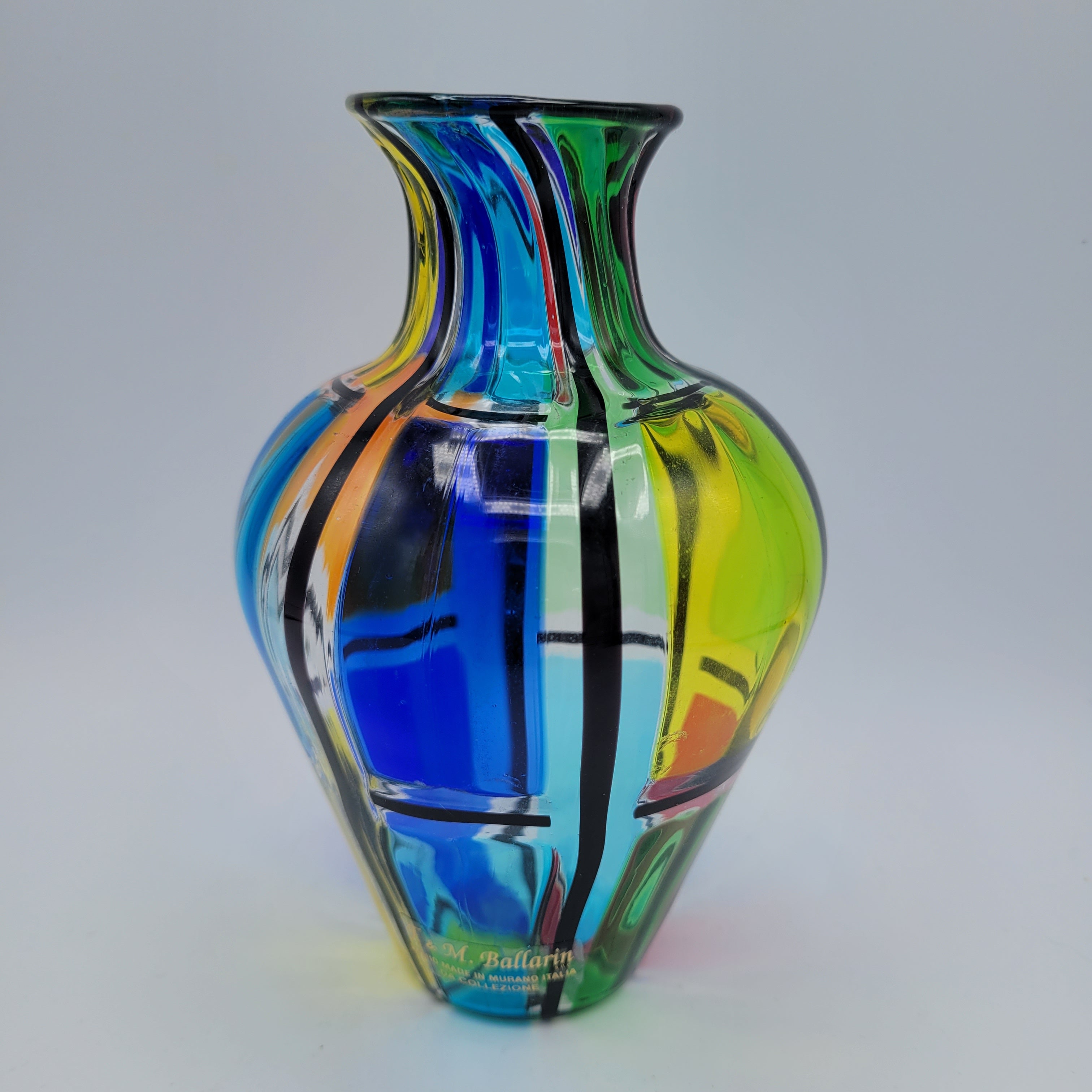 Angelo Ballarin "Carnevale Vase" from the F&M Ballarin studio. Signed, label, and certified Murano Pezzato Glass