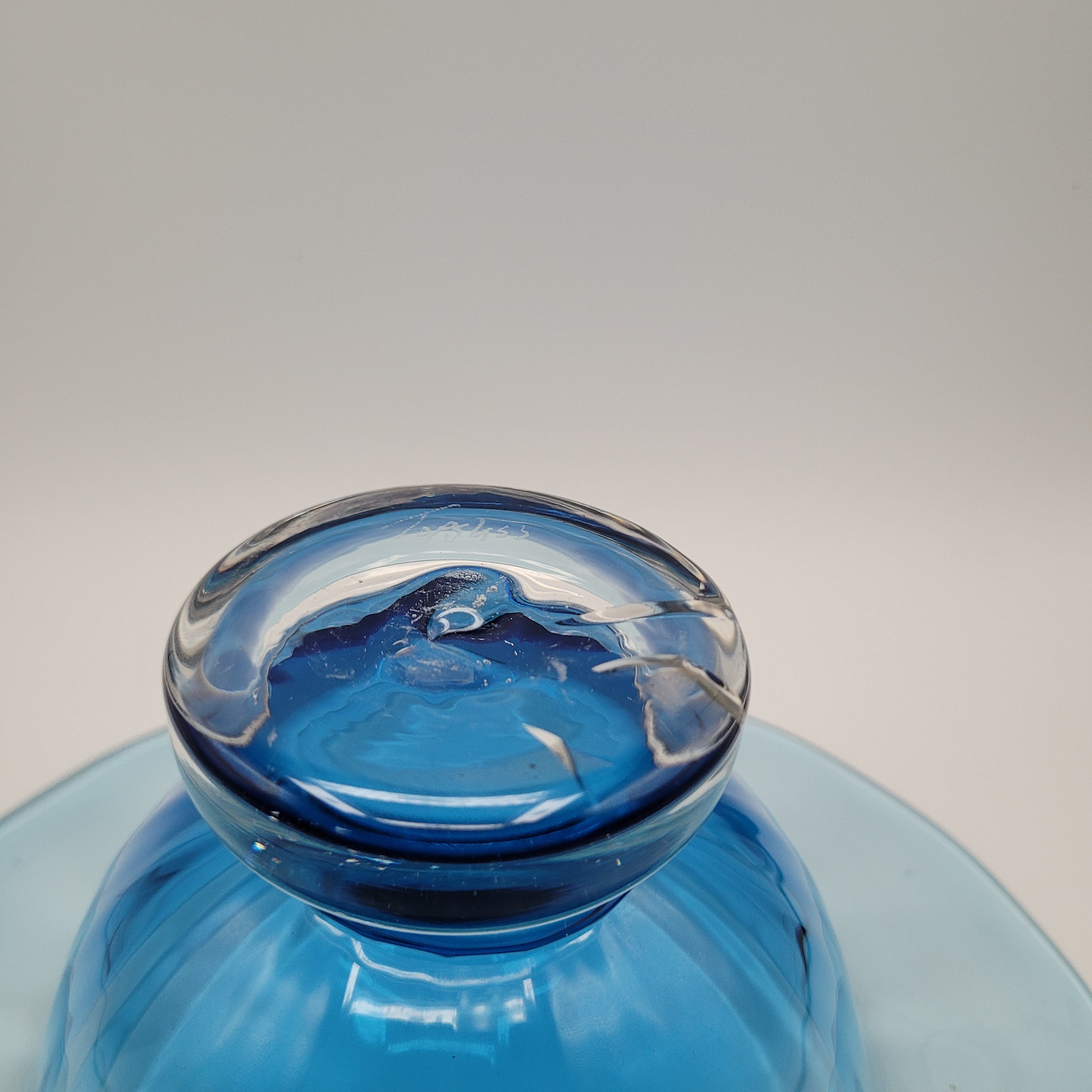 Hand-Blown Blue Footed Studio Art Glass Bowl — Bohemian, c.1960s–70s