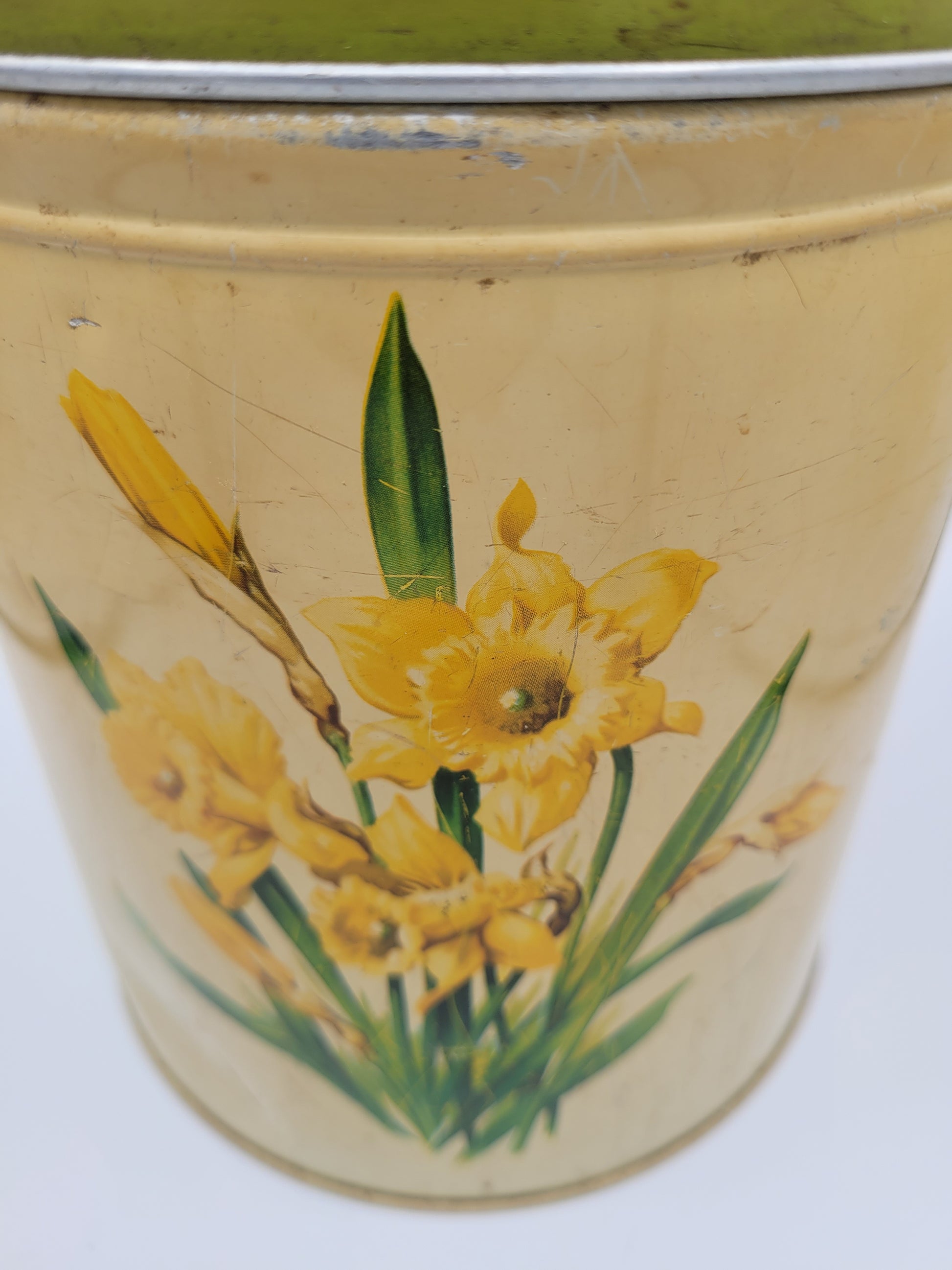 Worcester ware "Daffodils" tinplate flour cannister 1950s