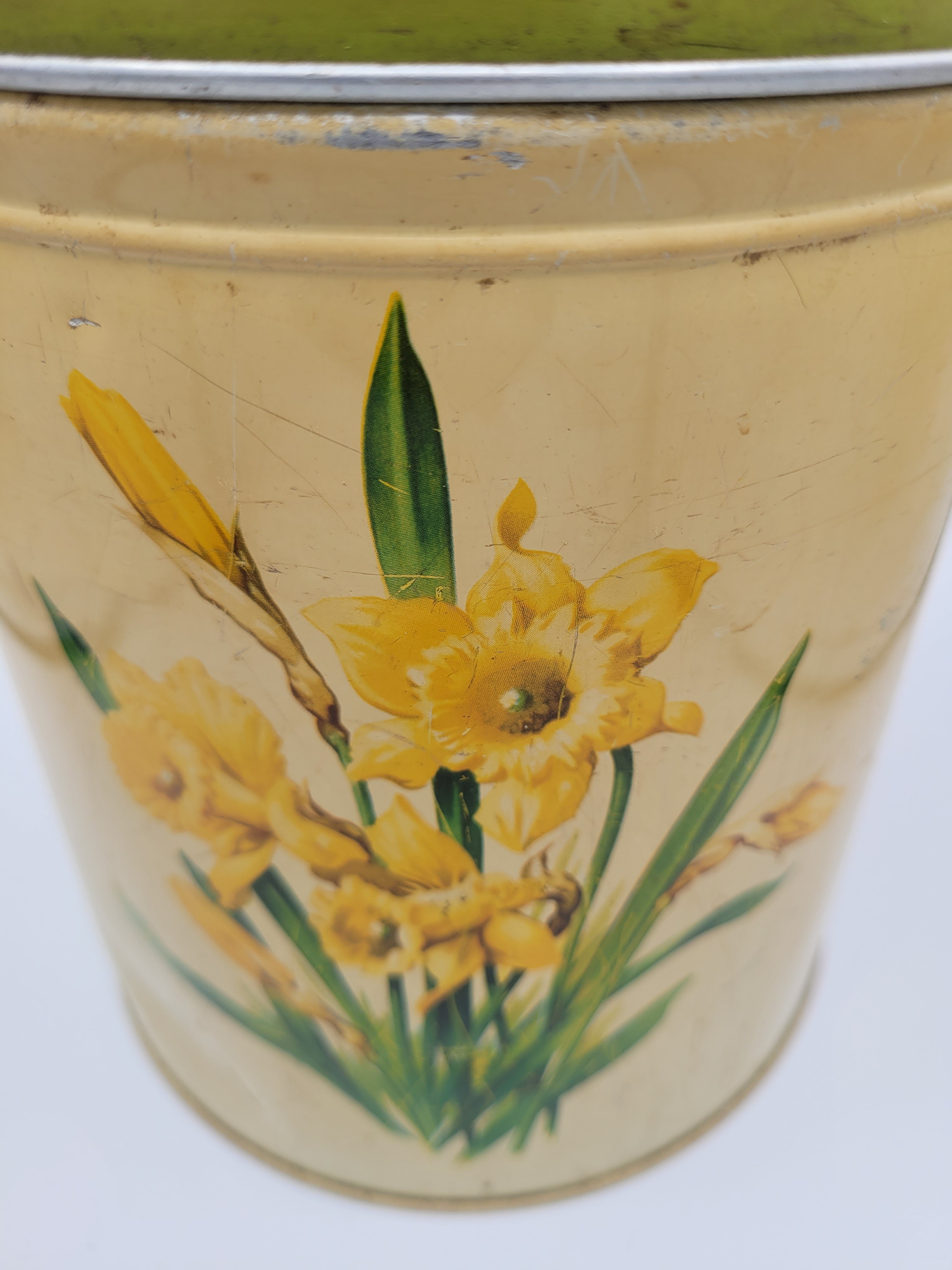 Worcester ware "Daffodils" tinplate flour cannister 1950s