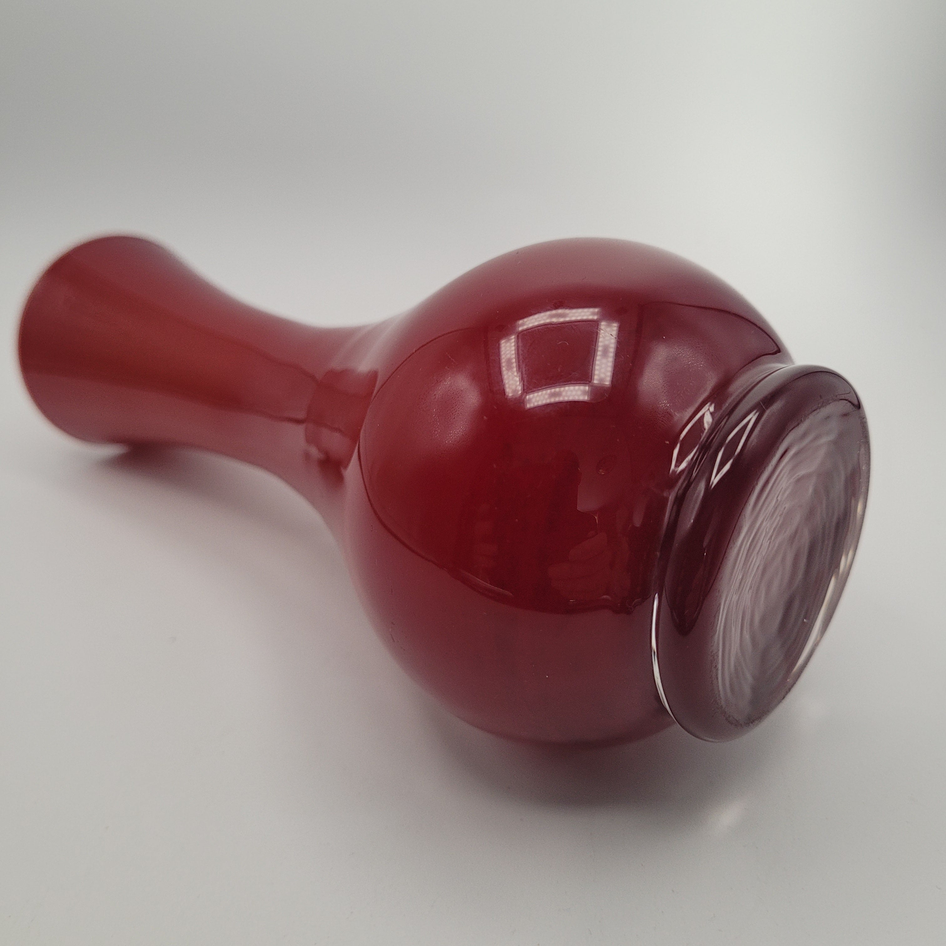 Italian Cased Ruby Red Glass Handled Vase – Attributed to the Empoli Region, c.1960–1970s 🇮🇹