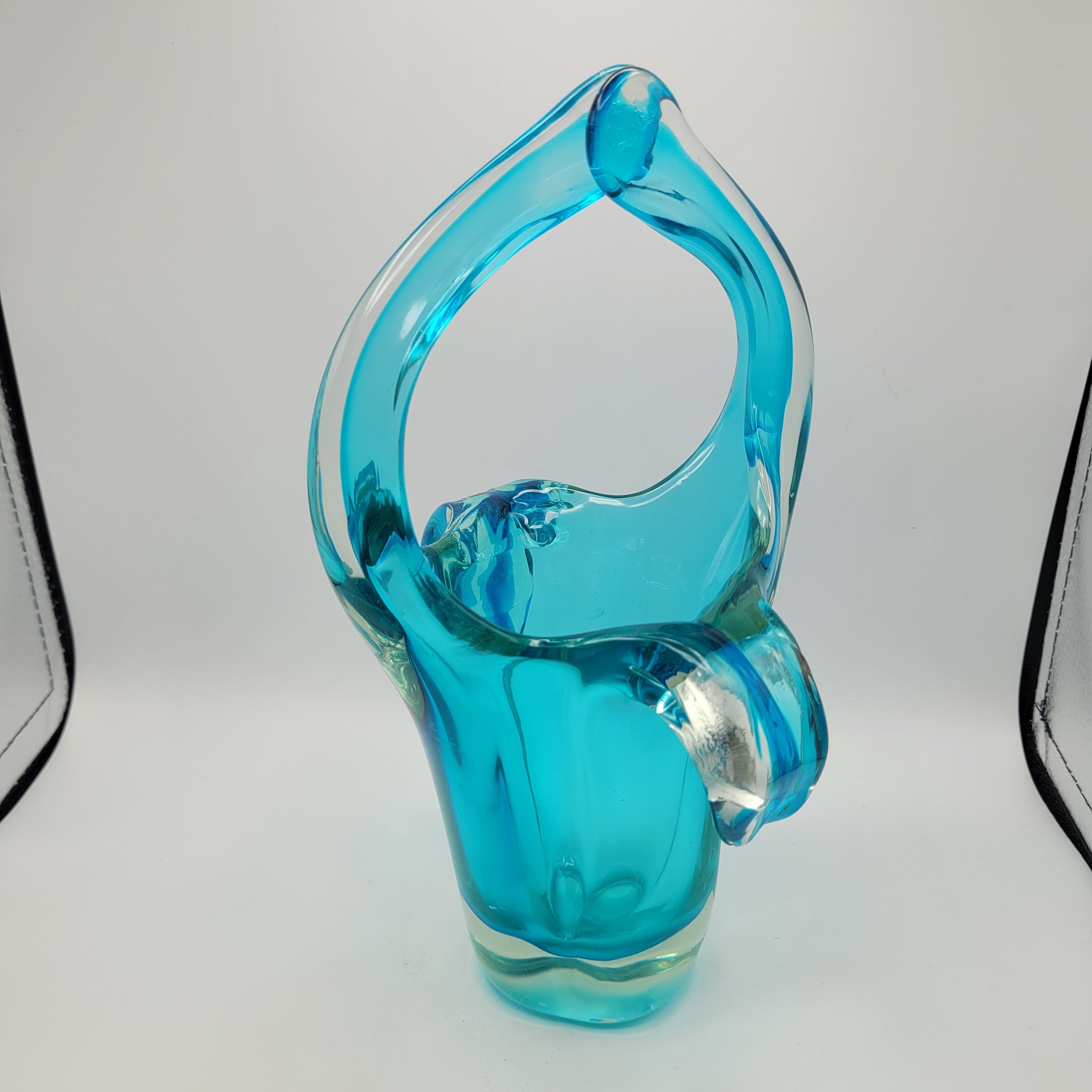 Sommerso Glass Basket Vase – Turquoise & Aqua, Likely Murano, in the Manner of Seguso Vetri d’Arte, c.1960s