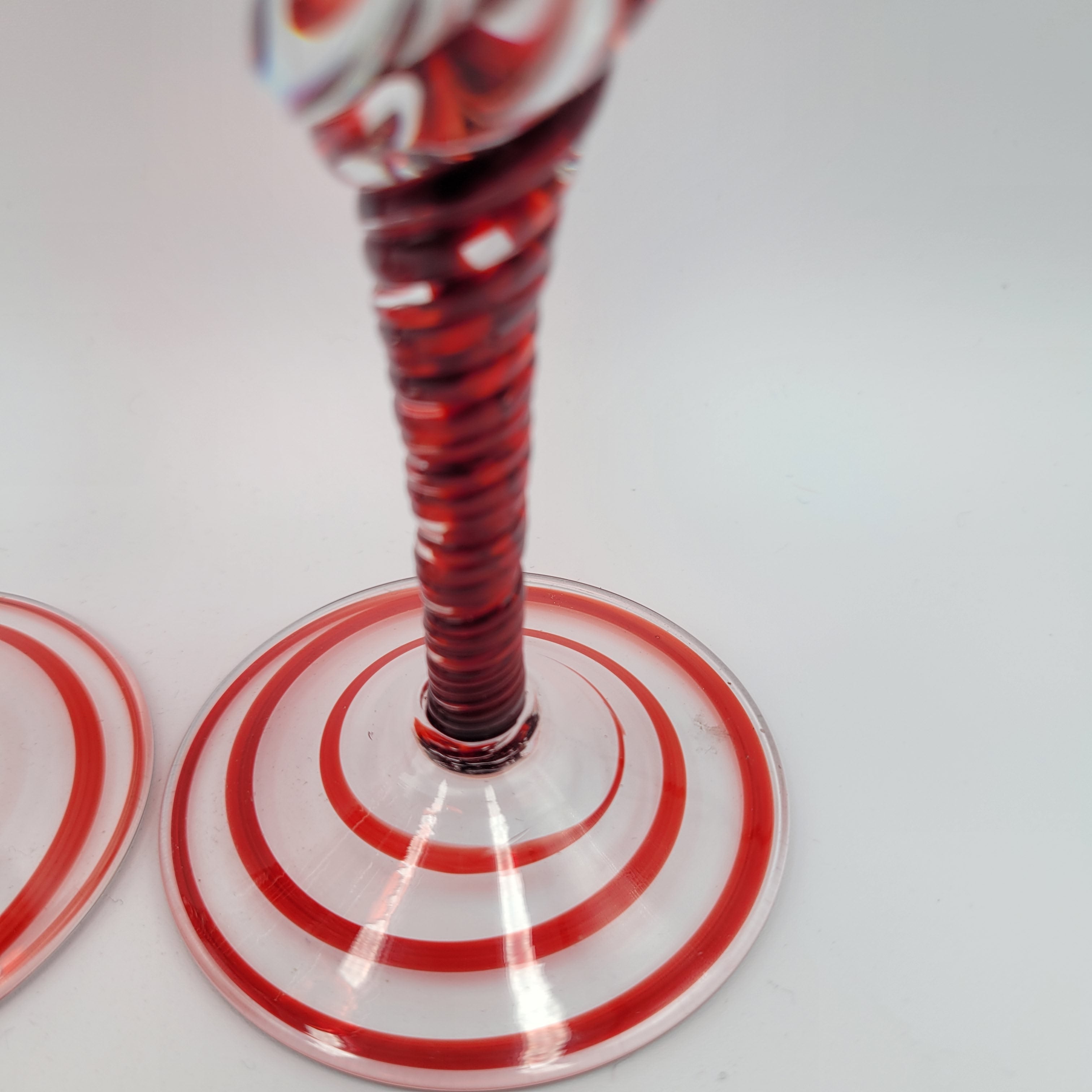 Pair of Polish hand-blown, Ruby glass, twisted stem  candleholders.1960s/70s MCM