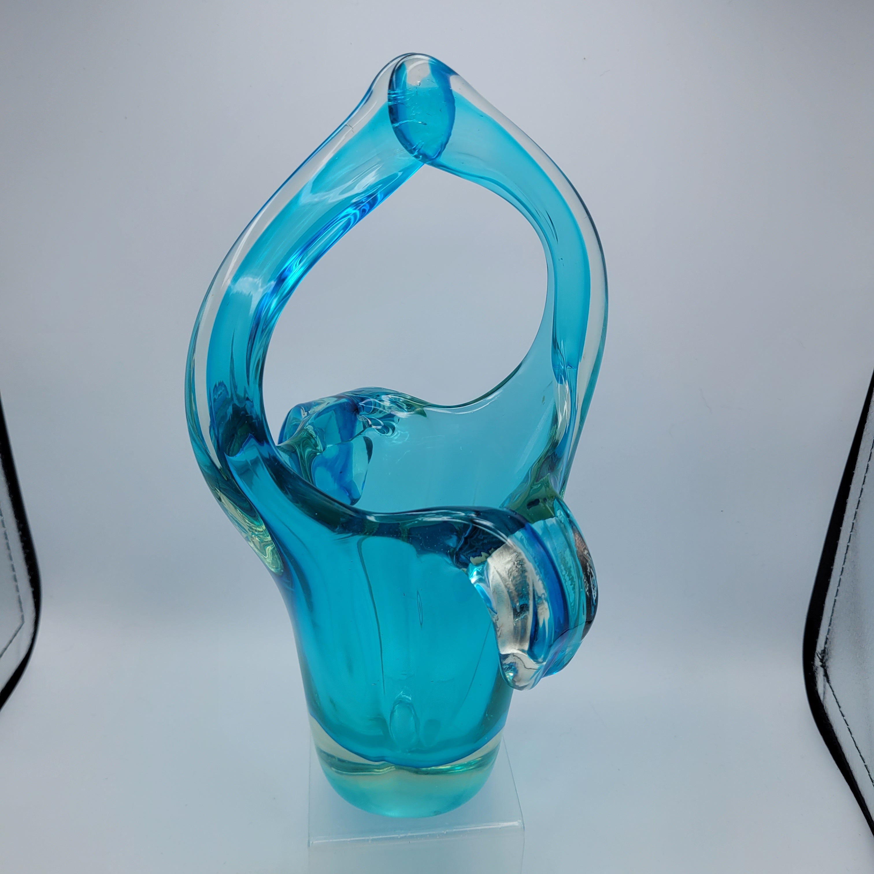 Sommerso Glass Basket Vase – Turquoise & Aqua, Likely Murano, in the Manner of Seguso Vetri d’Arte, c.1960s
