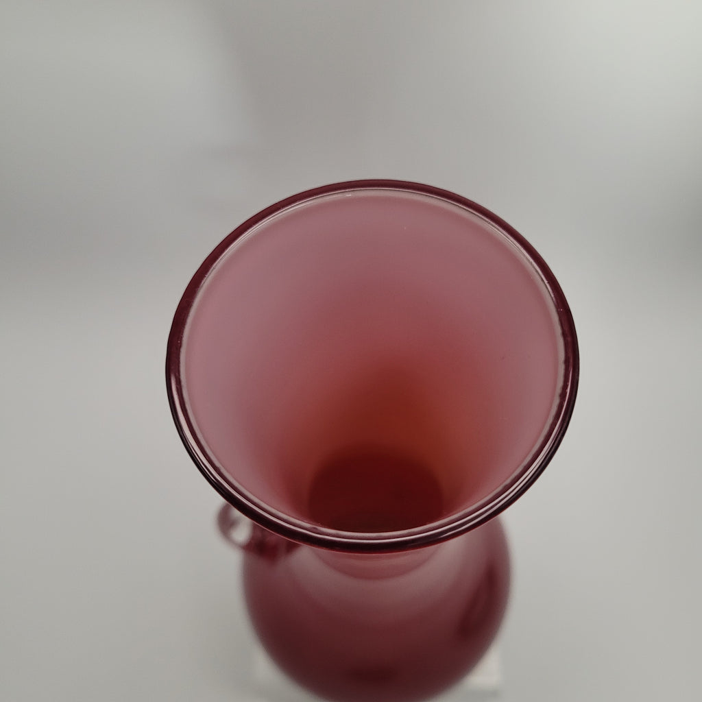 Italian Cased Ruby Red Glass Handled Vase – Attributed to the Empoli Region, c.1960–1970s 🇮🇹