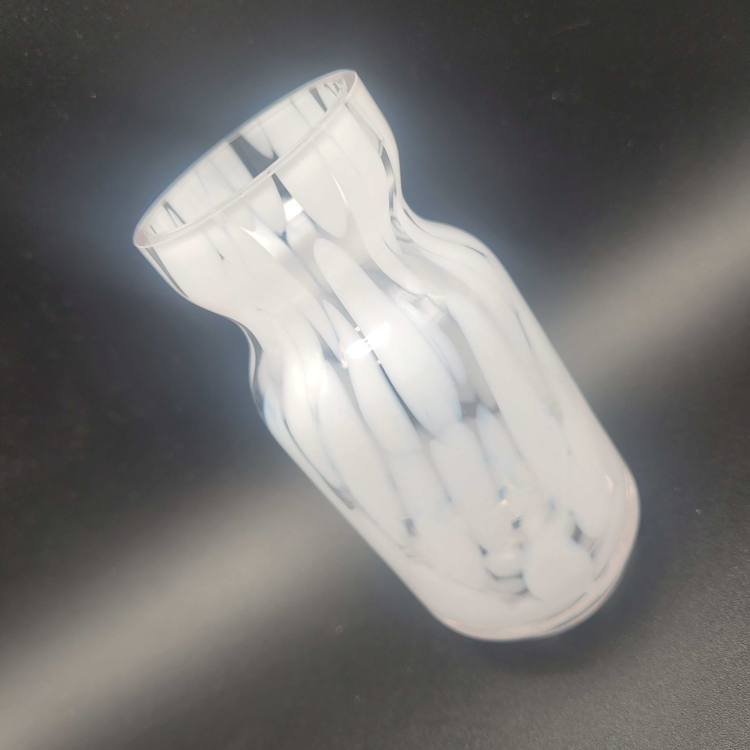 MCM Unique white hand-blown vase with distinctive spatter pattern. Clearly showing Murano influences. Circa 1960s