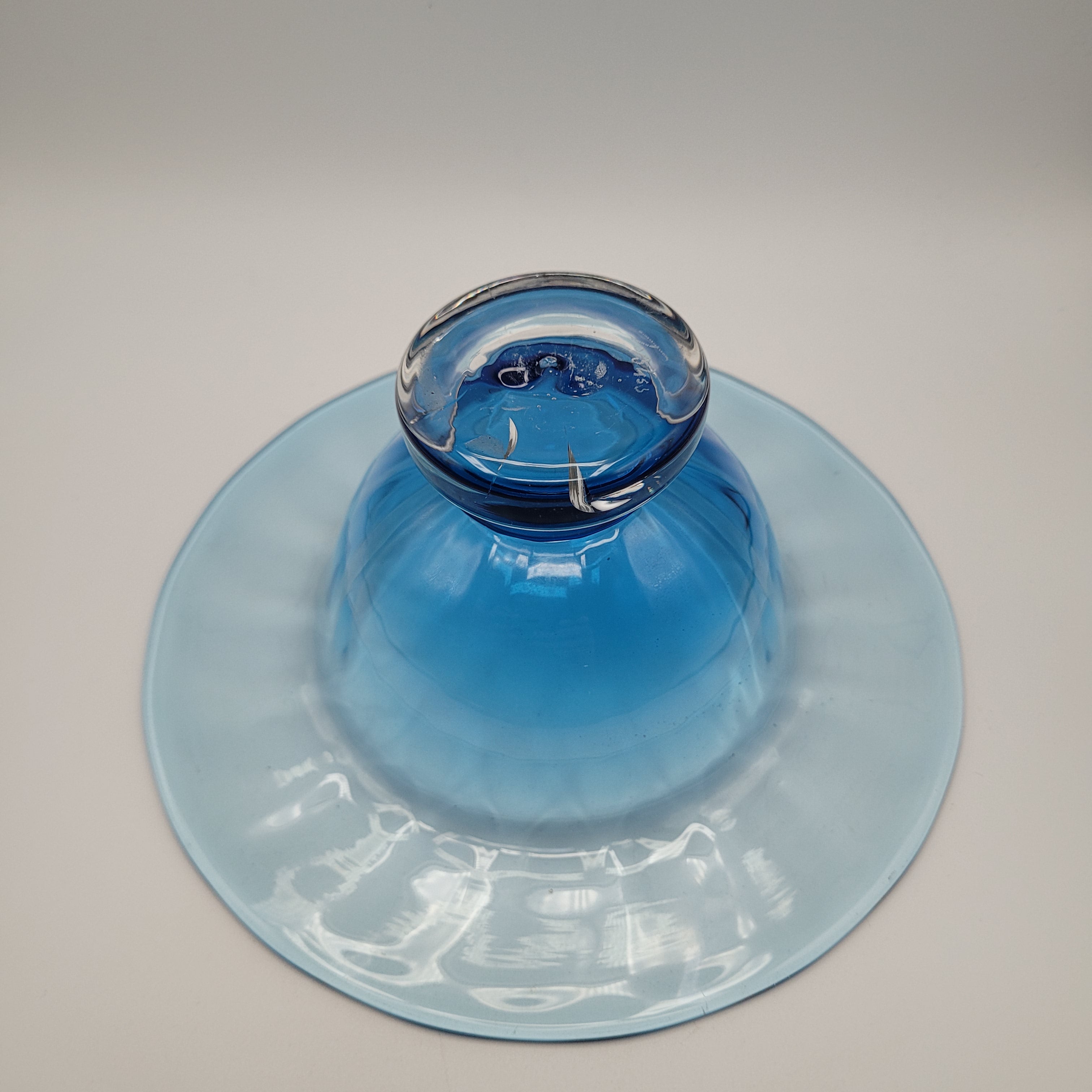 Hand-Blown Blue Footed Studio Art Glass Bowl — Bohemian, c.1960s–70s