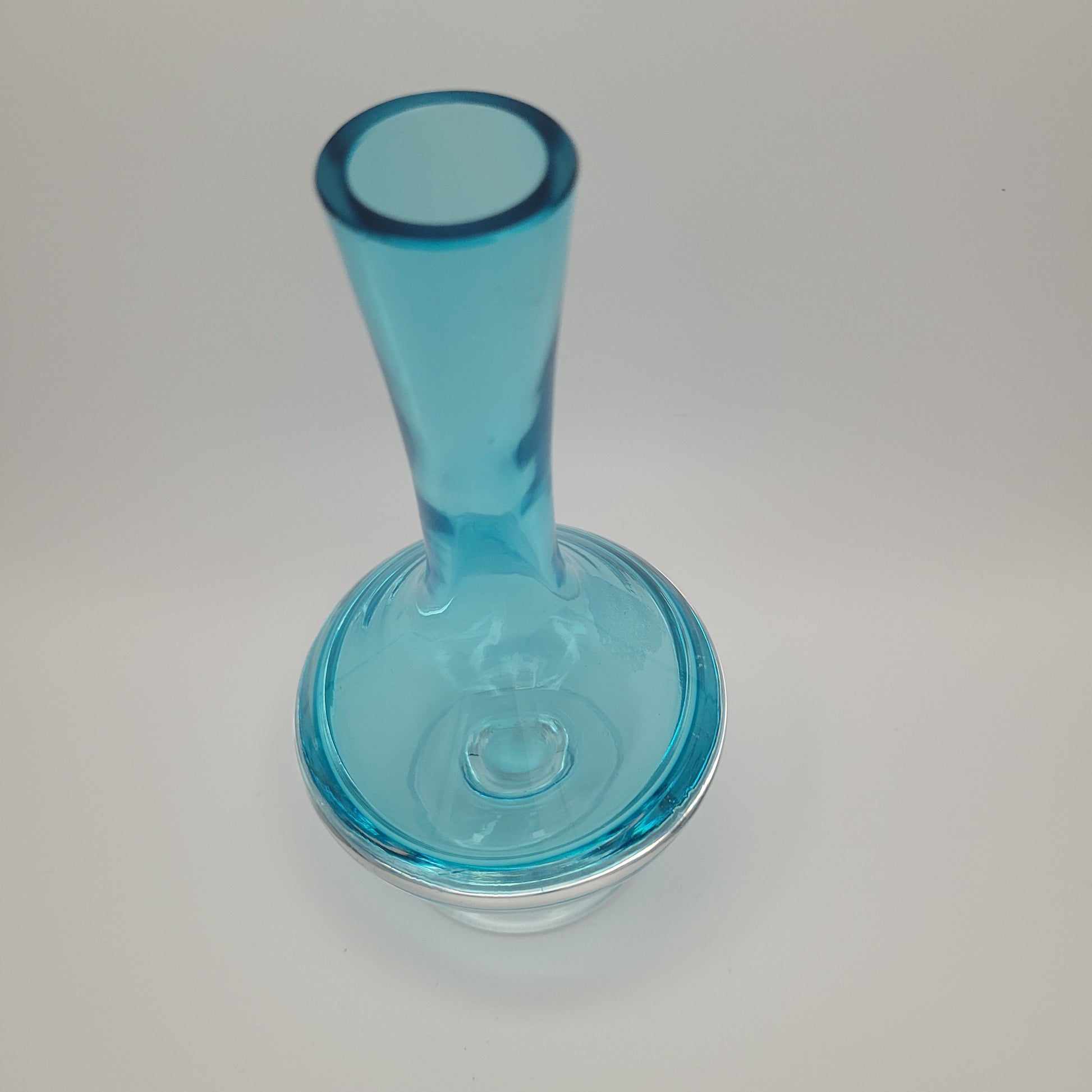 Scandinavian Art Glass Blue Sommerso footed Bud Vase.