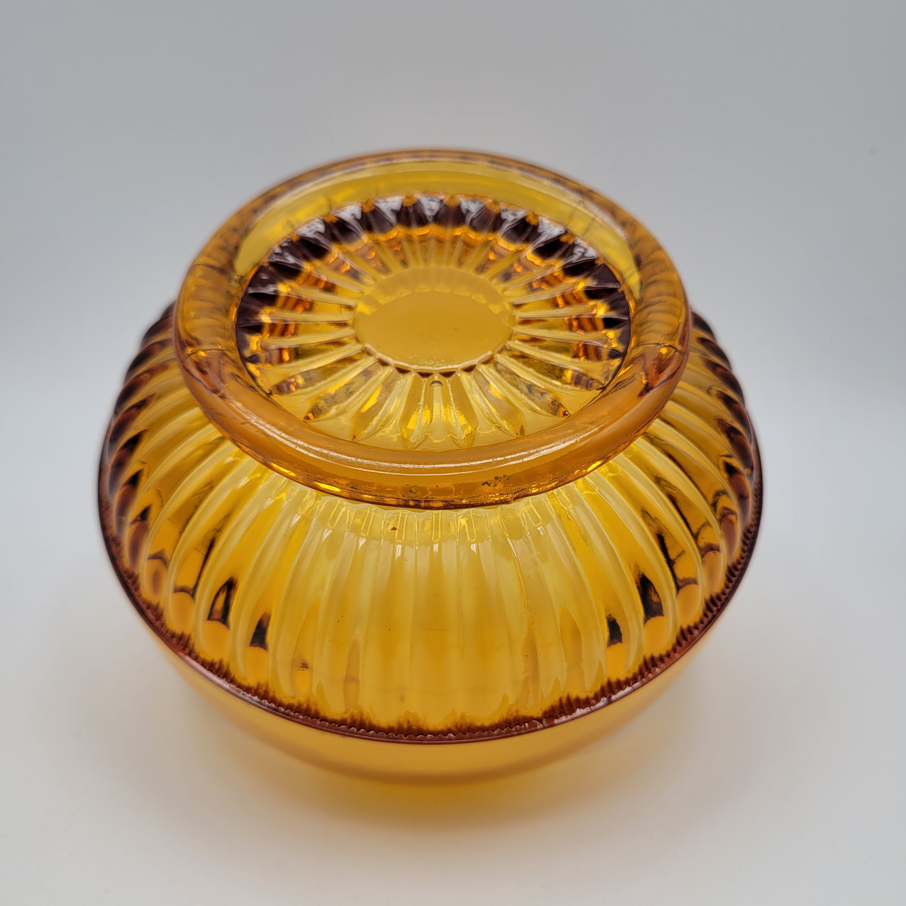 Mid-Century Amber Crystal Bowl — Attributed to Rückl / Sklo Union, Czechoslovakia c. 1965–1975