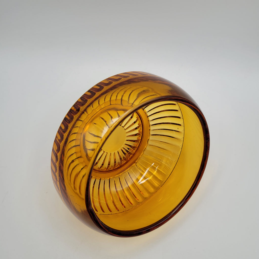 Mid-Century Amber Crystal Bowl — Attributed to Rückl / Sklo Union, Czechoslovakia c. 1965–1975