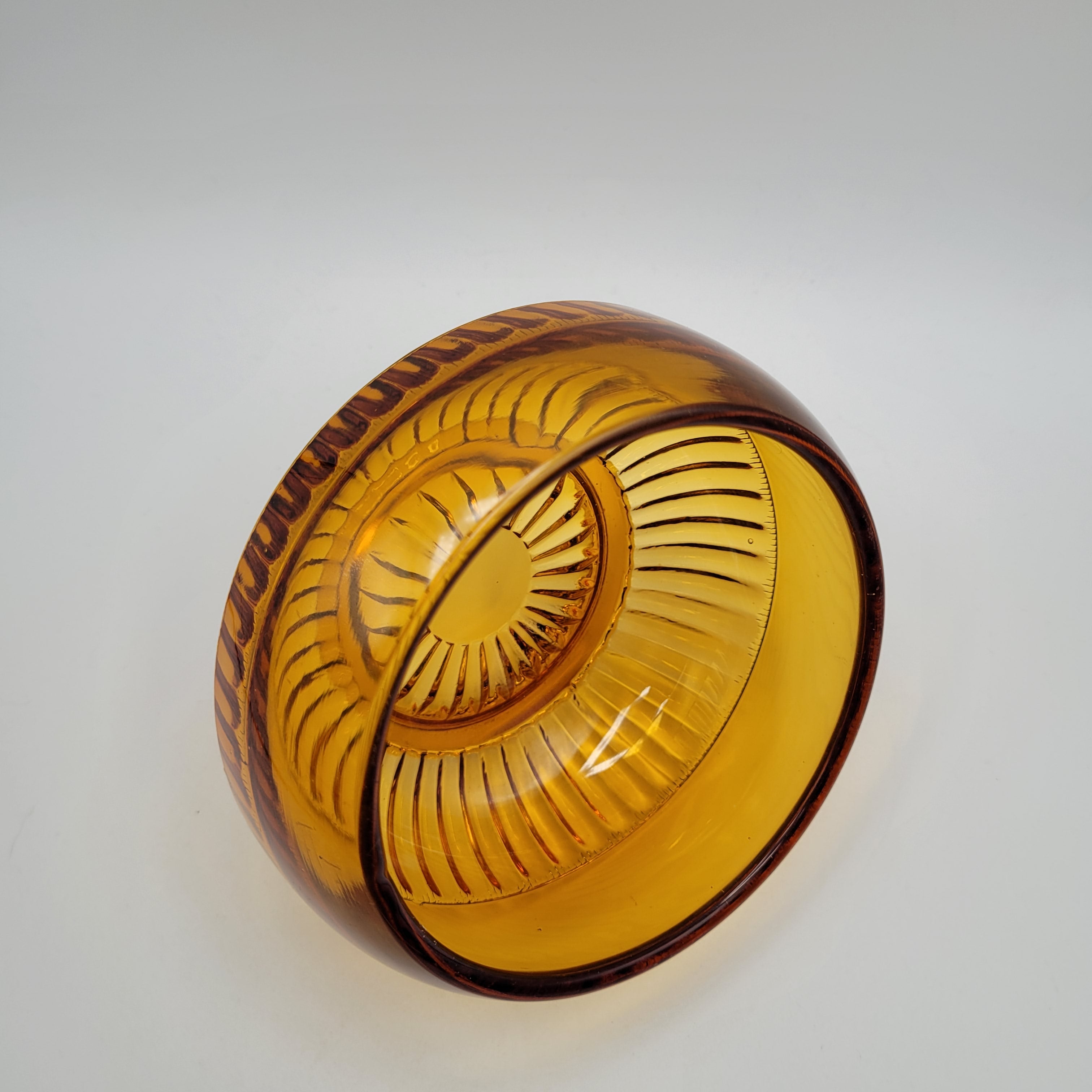 Mid-Century Amber Crystal Bowl — Attributed to Rückl / Sklo Union, Czechoslovakia c. 1965–1975