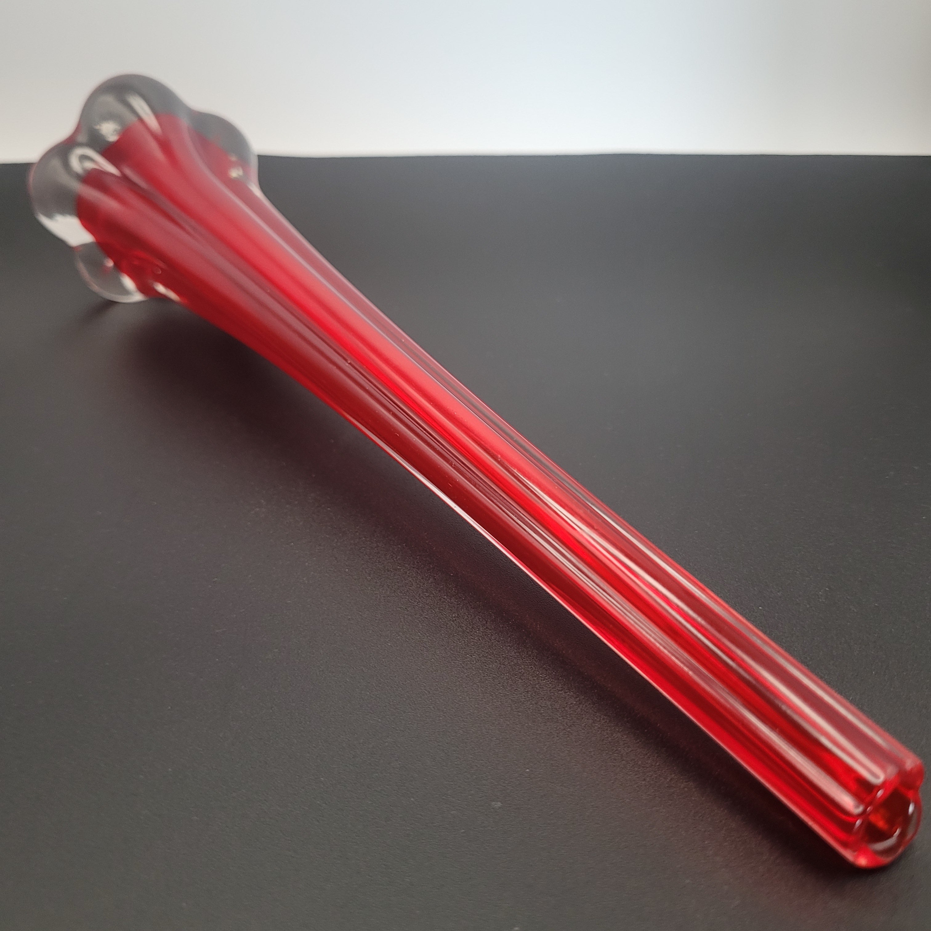 Tall Red Cased Glass Bud Vase — Mid-Century Modern Elegance (28 cm)
