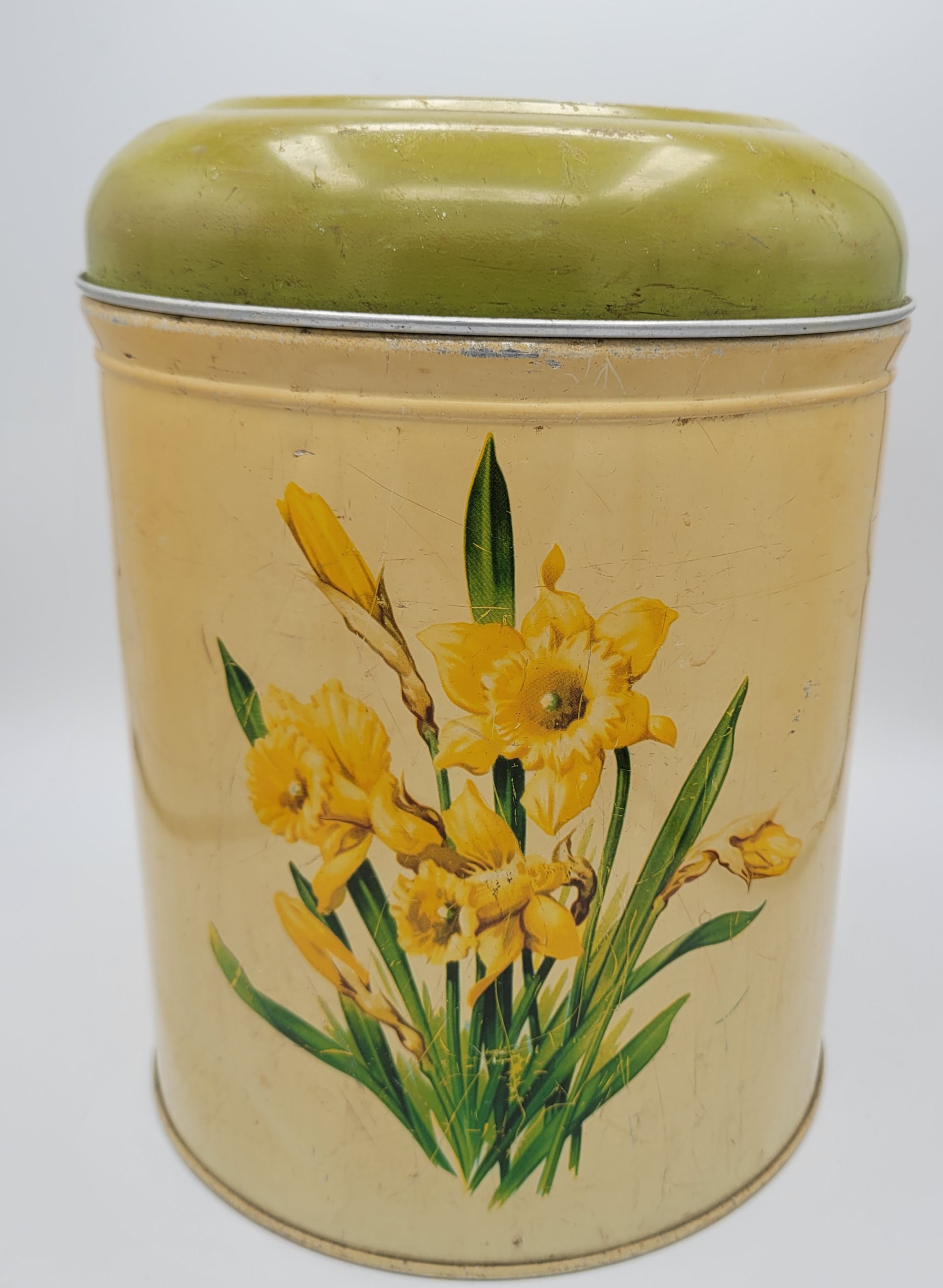 Worcester ware "Daffodils" tinplate flour cannister 1950s