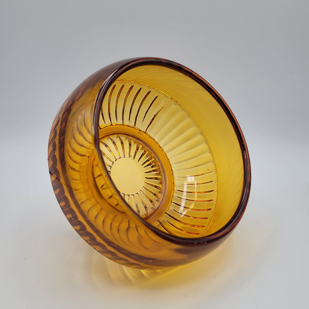 Mid-Century Amber Crystal Bowl — Attributed to Rückl / Sklo Union, Czechoslovakia c. 1965–1975