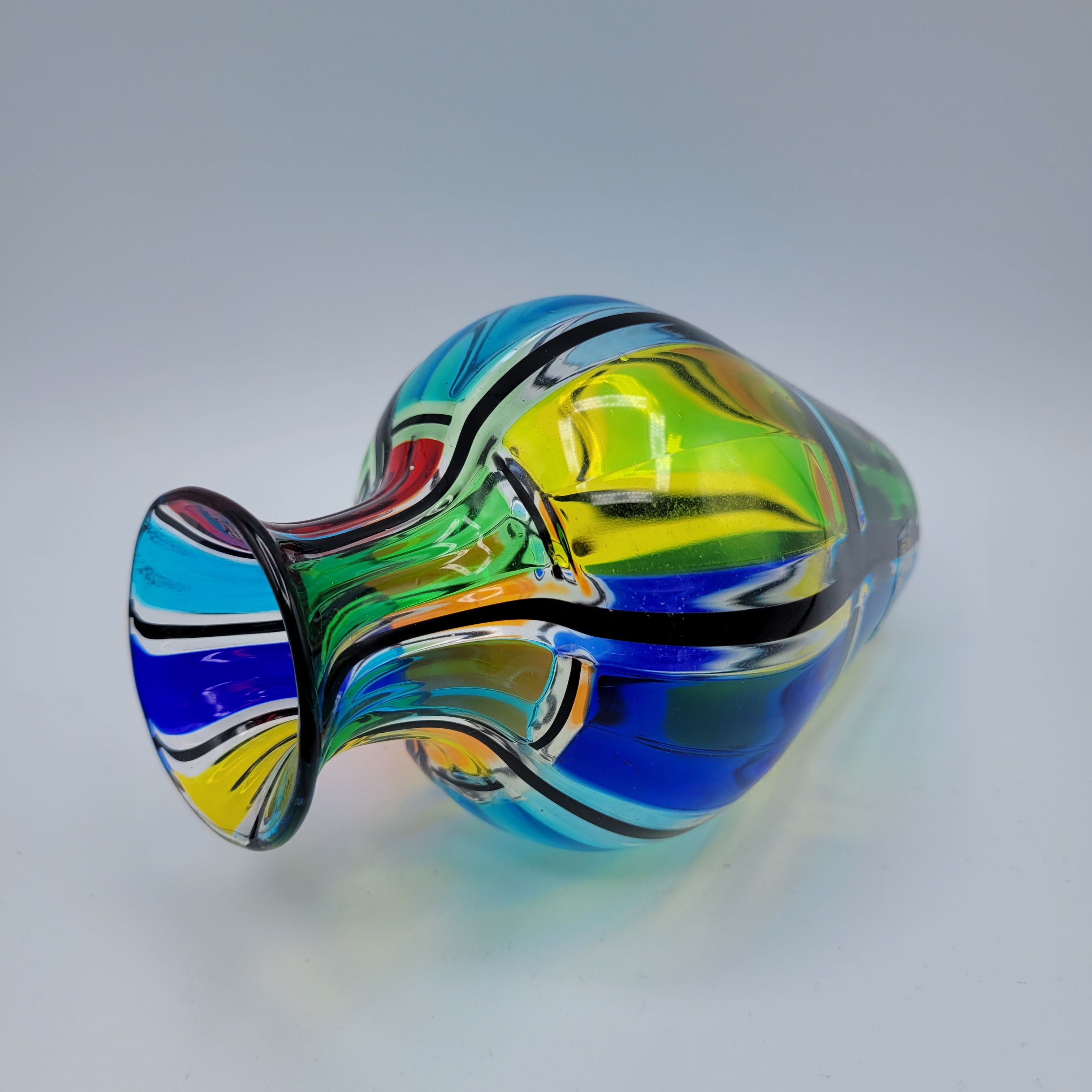 Angelo Ballarin "Carnevale Vase" from the F&M Ballarin studio. Signed, label, and certified Murano Pezzato Glass