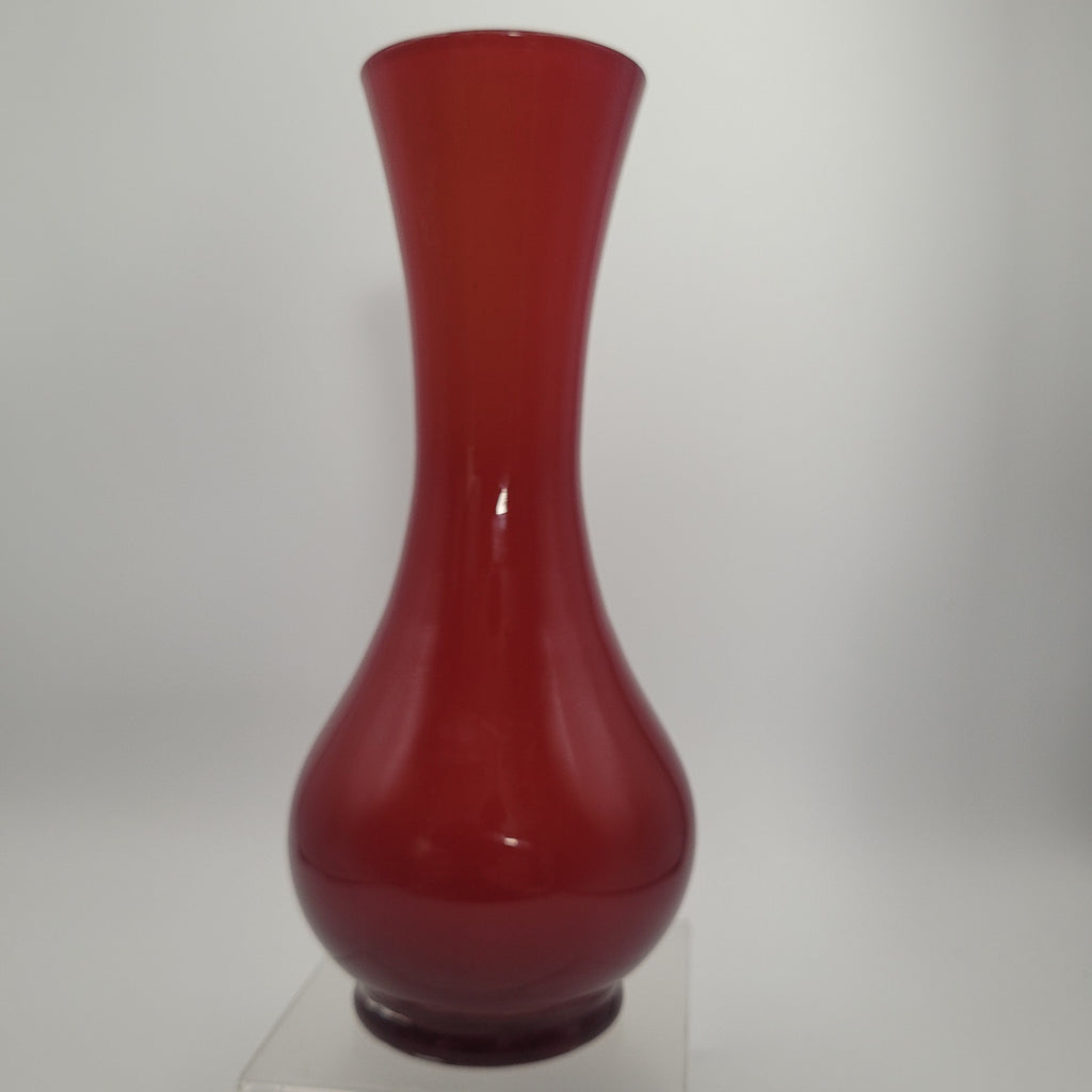 Italian Cased Ruby Red Glass Handled Vase – Attributed to the Empoli Region, c.1960–1970s 🇮🇹