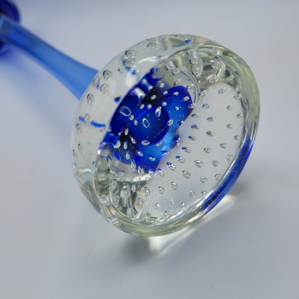 Tall Swedish Art Glass Pulpit Vase — Cobalt Blue with Controlled-Bubble Base, 35 cm tall