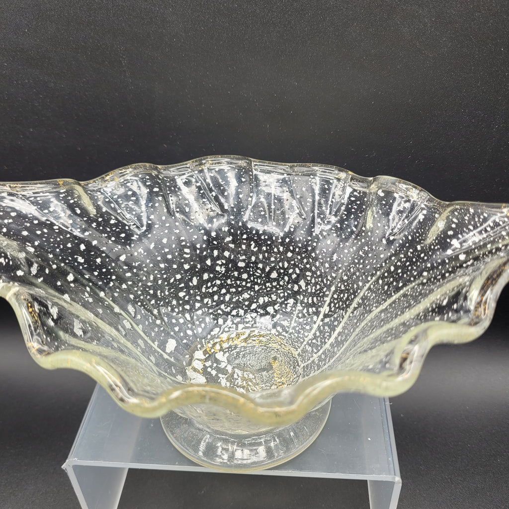 Mid-Century Bohemian Murano-Style Art Glass Bowl – Gold & Spatter Inclusion, Handblown (Unmarked)