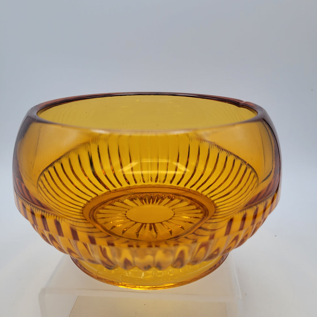 Mid-Century Amber Crystal Bowl — Attributed to Rückl / Sklo Union, Czechoslovakia c. 1965–1975