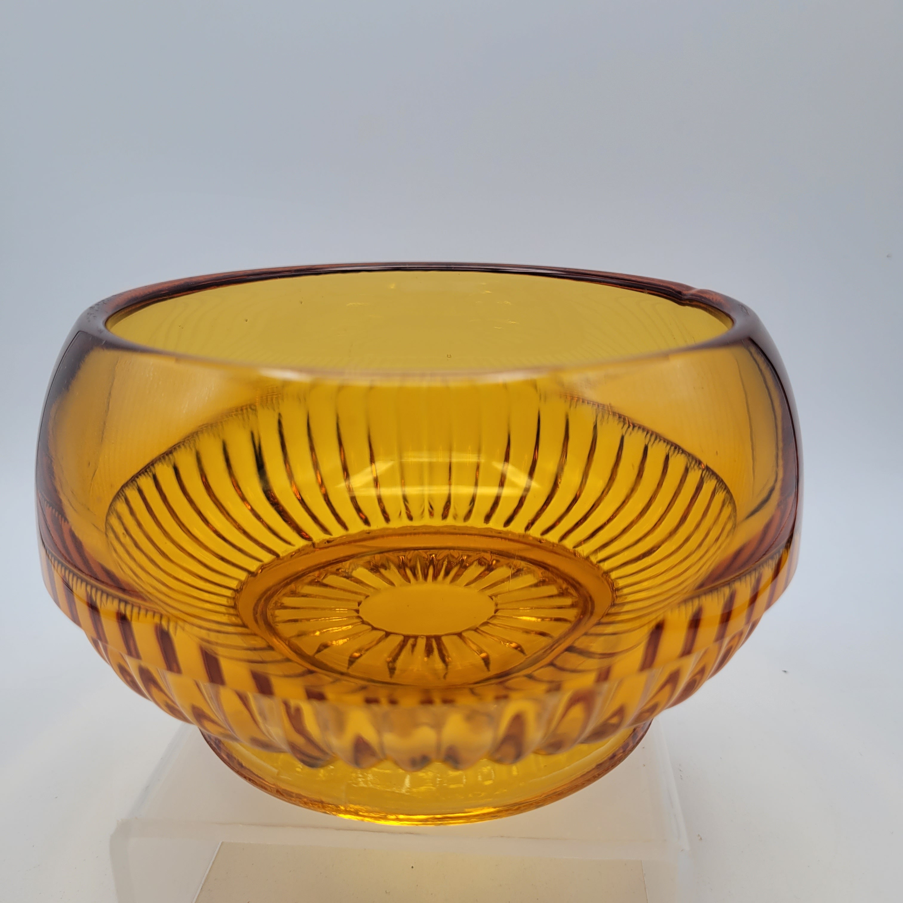 Mid-Century Amber Crystal Bowl — Attributed to Rückl / Sklo Union, Czechoslovakia c. 1965–1975