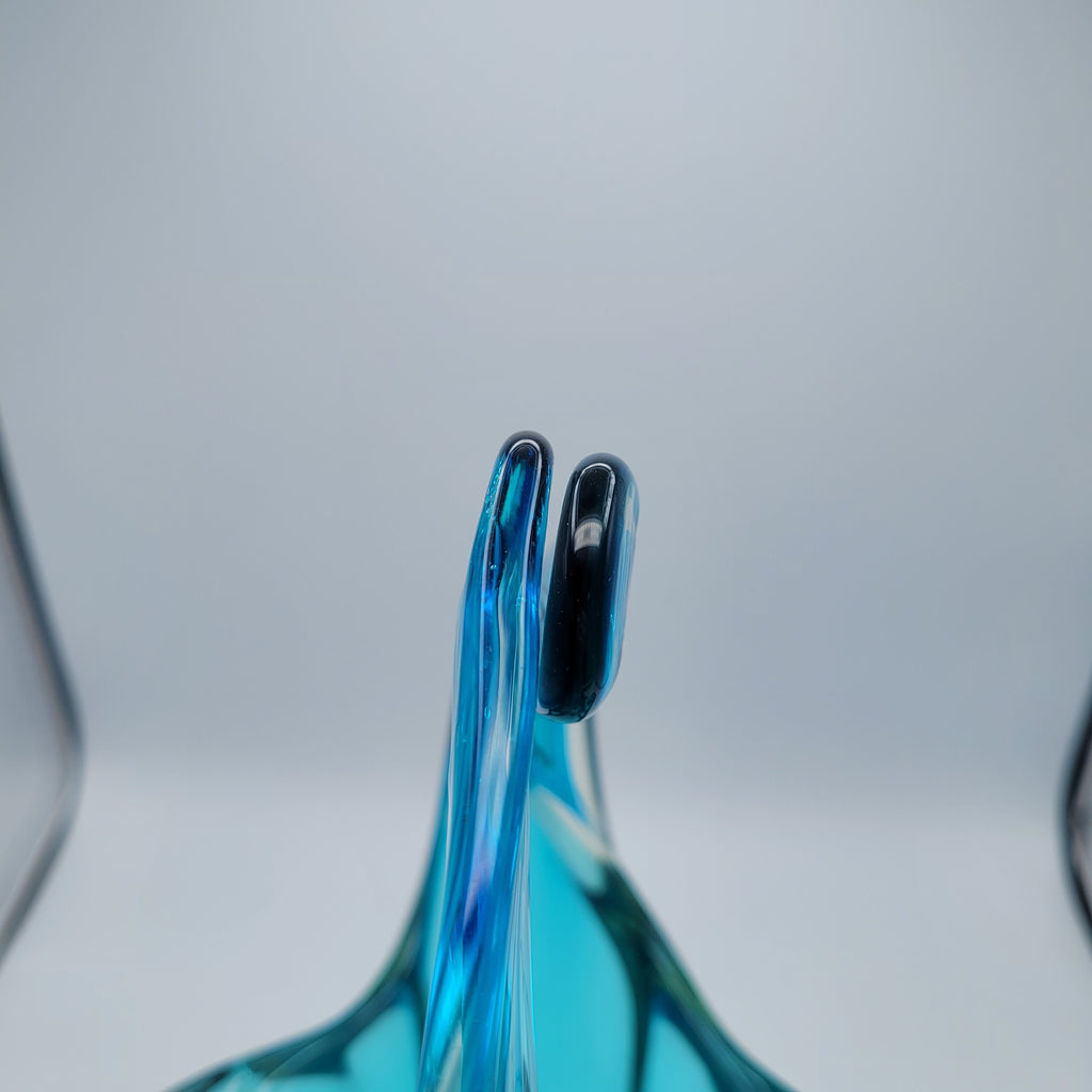 Sommerso Glass Basket Vase – Turquoise & Aqua, Likely Murano, in the Manner of Seguso Vetri d’Arte, c.1960s