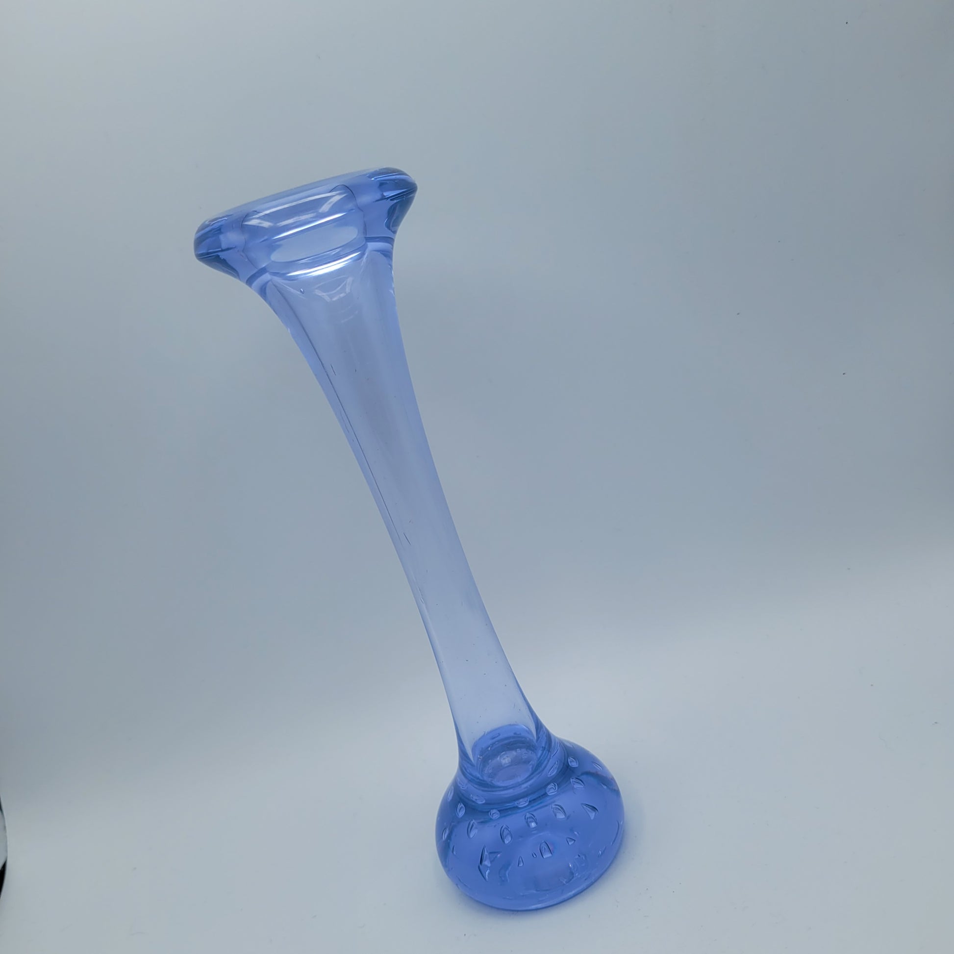 Mid Century Modern Scandinavian Blue Art Glass "Bone" Vase Bullicante Base