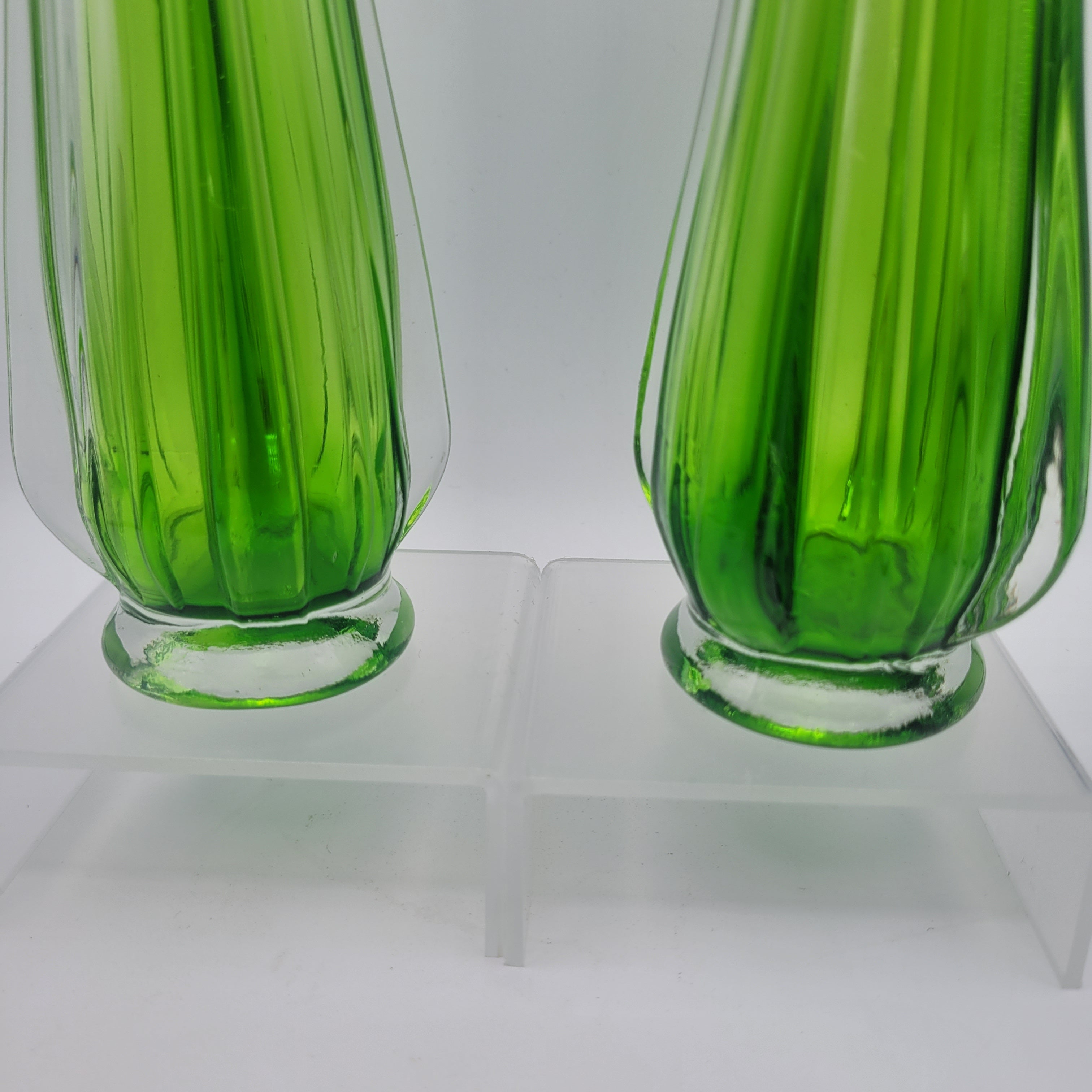 Pair of Vibrant Green Swung Vases. Likely American mid century Glassware - unmarked.