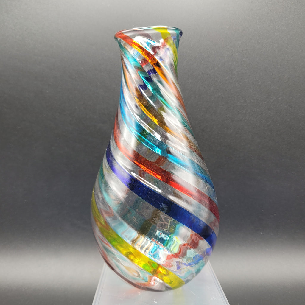 F&M Ballarin Murano Filigree Spiral glass Vase. Signed and with label.