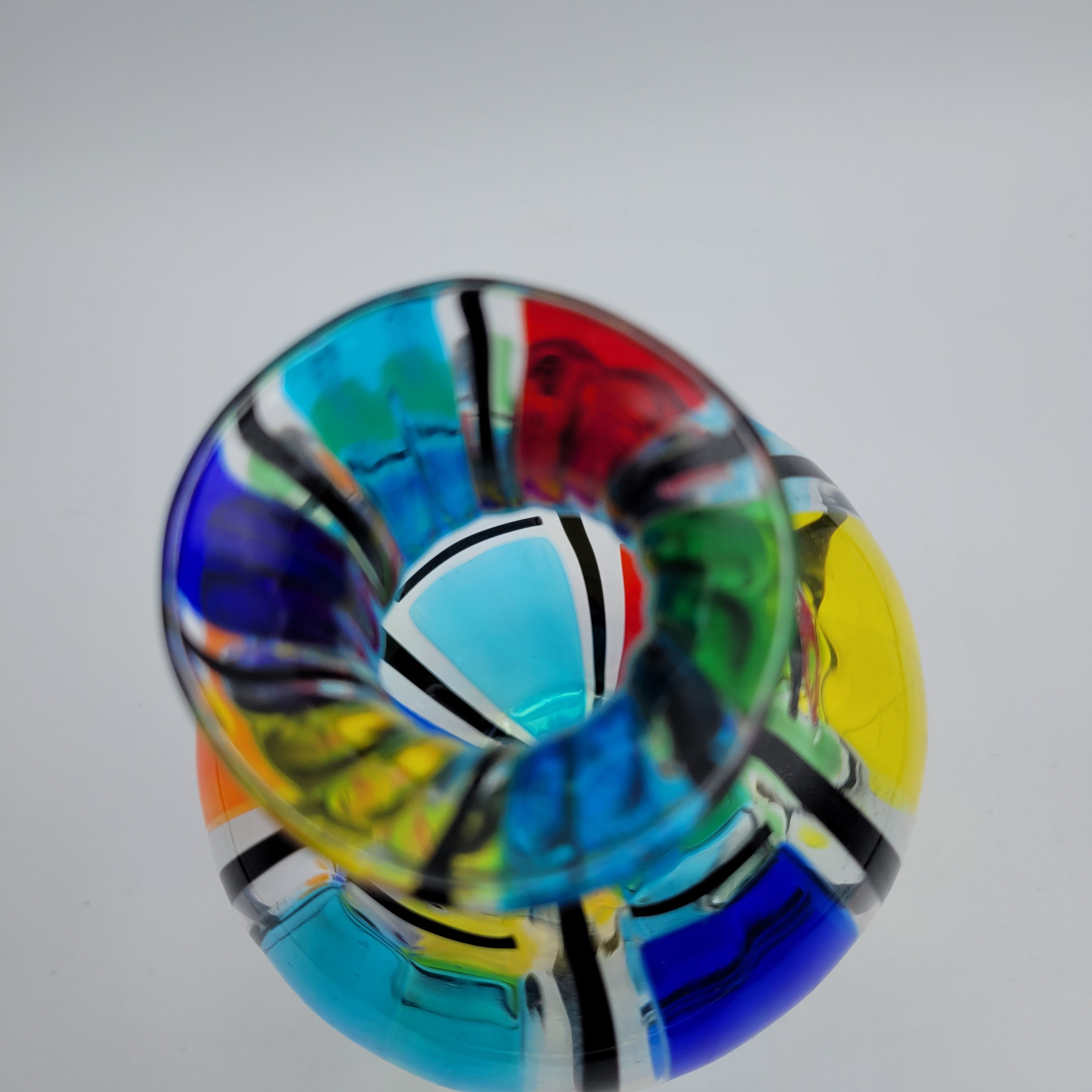 Angelo Ballarin "Carnevale Vase" from the F&M Ballarin studio. Signed, label, and certified Murano Pezzato Glass