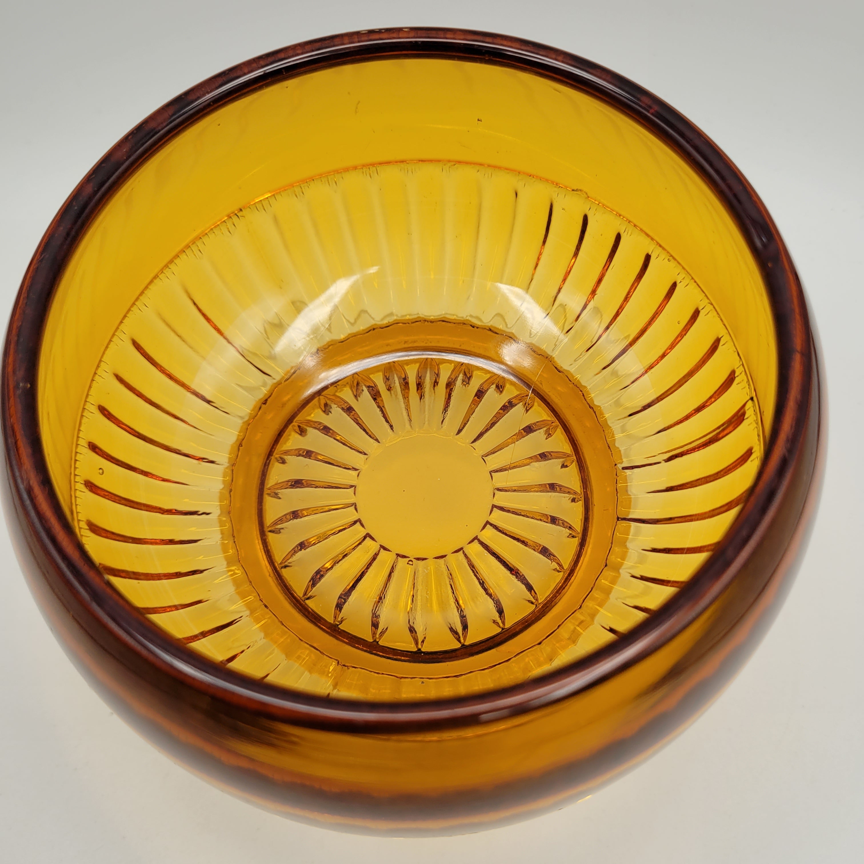 Mid-Century Amber Crystal Bowl — Attributed to Rückl / Sklo Union, Czechoslovakia c. 1965–1975