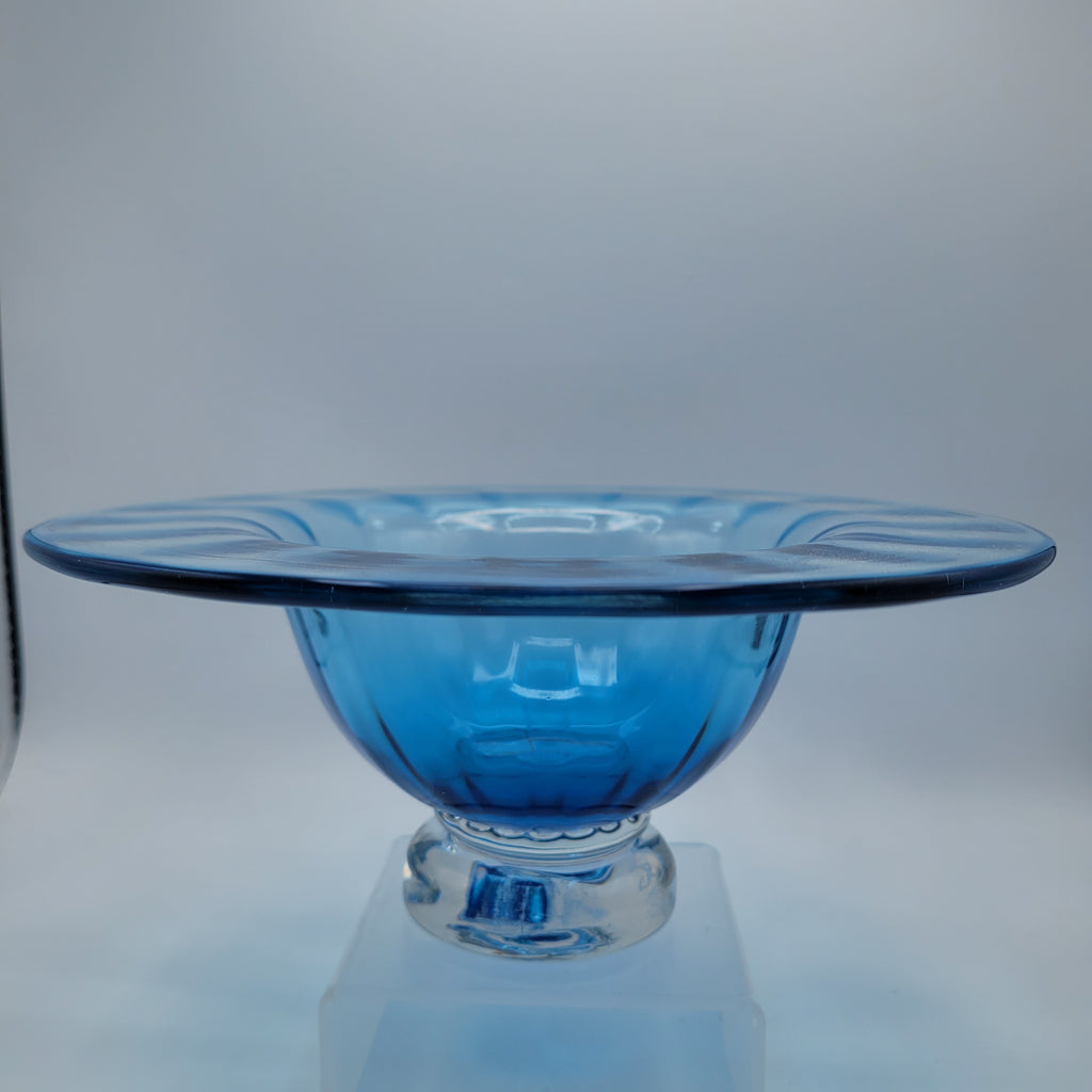 Hand-Blown Blue Footed Studio Art Glass Bowl — Bohemian, c.1960s–70s