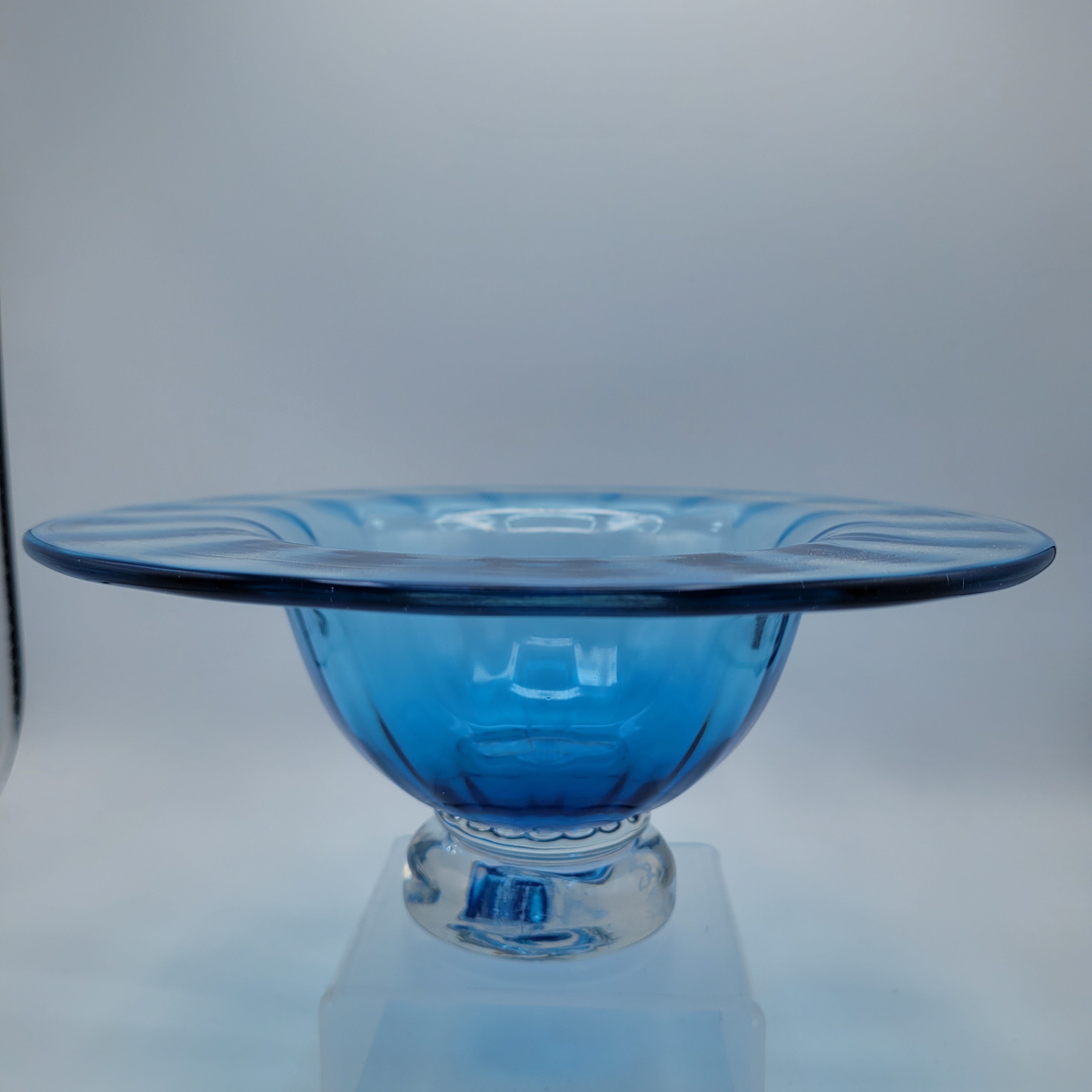 Hand-Blown Blue Footed Studio Art Glass Bowl — Bohemian, c.1960s–70s