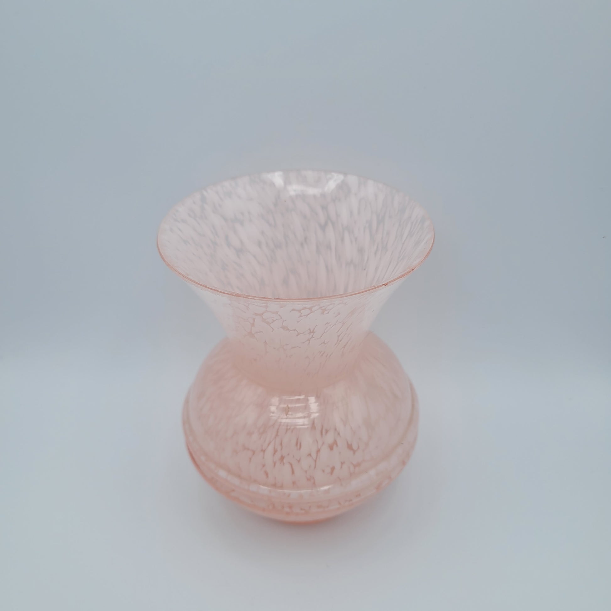 Vintage MCM pink speckled hand-blown Art Glass Vase.